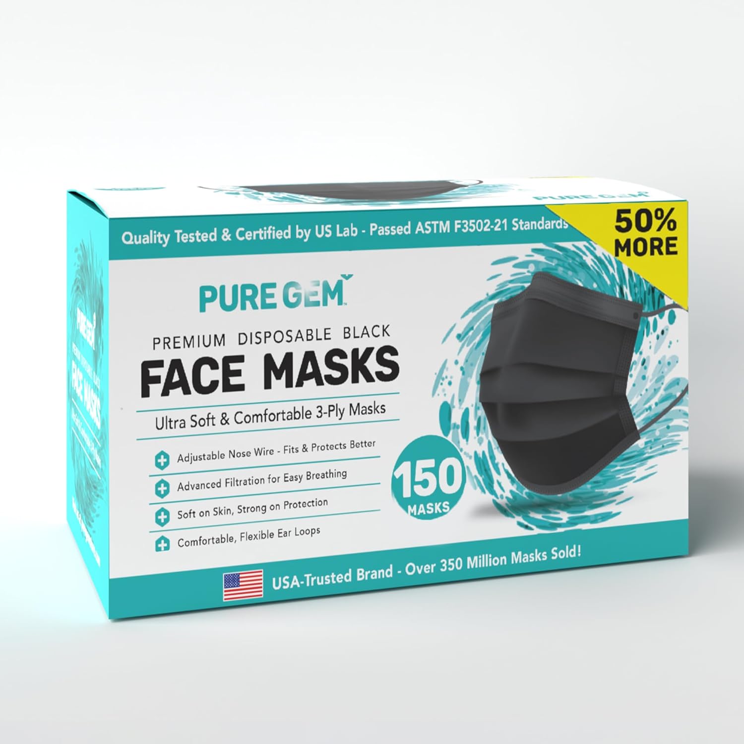 [Pack Of 100] Black Disposable Face Mask, 3-Ply Adult Masks, Facial Cover with Elastic Earloops For Home, Office, School, and Outdoors