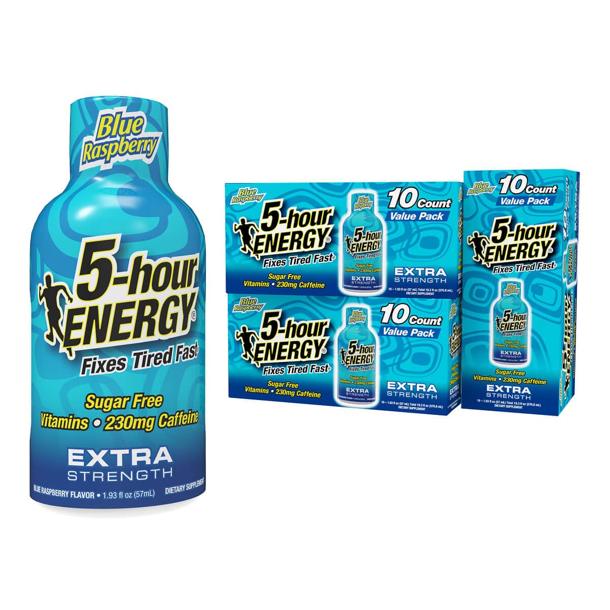 5-Hour ENERGY Shots Extra Strength | Blue Raspberry Flavor | 1.93 oz. 30 Count | Sugar Free, Zero Calories | Amino Acids and Essential B Vitamins | Dietary Supplement | Feel Alert and Energized
