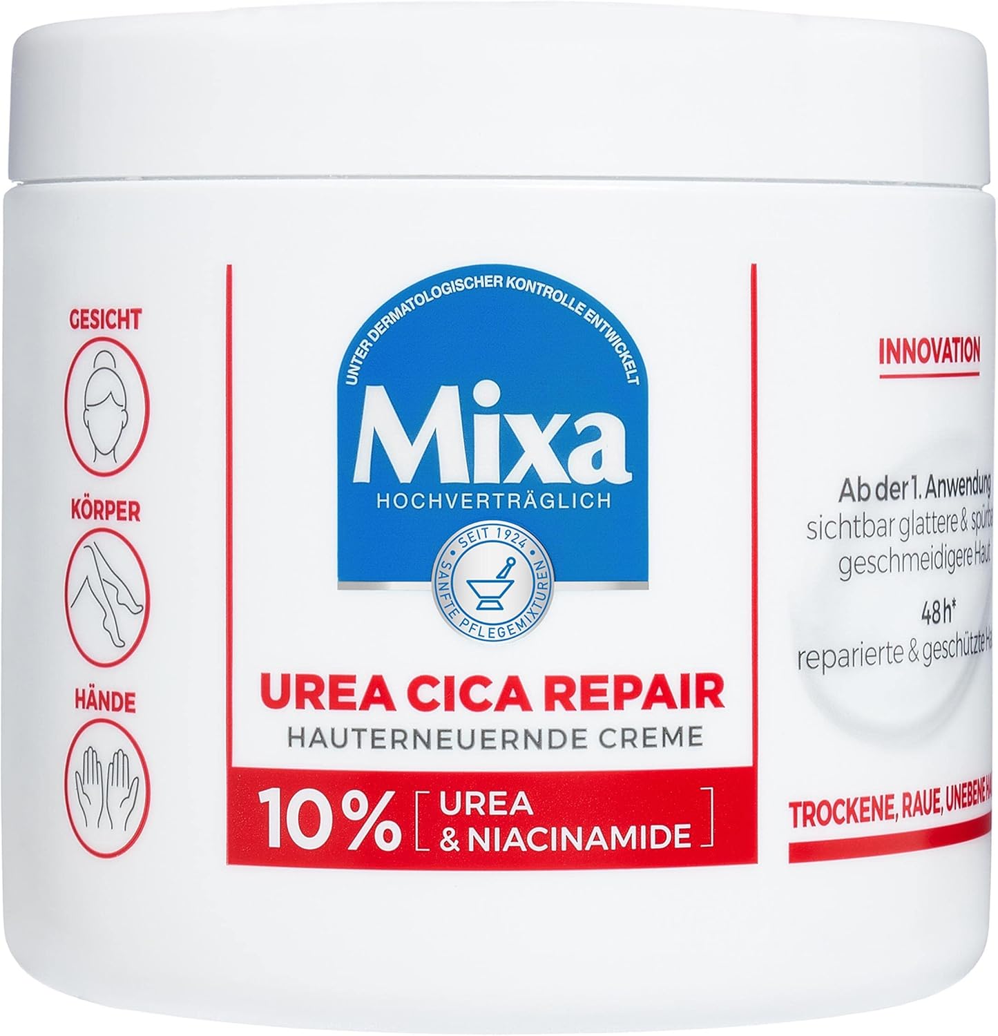Mixa Urea Skin Renewing Cream with Urea & Niacinamide for Dry and Rough and Uneven Skin, Repairs and Smooths, Moisturiser for the Body, Hands and Face, Cica Repair+, 400 ml