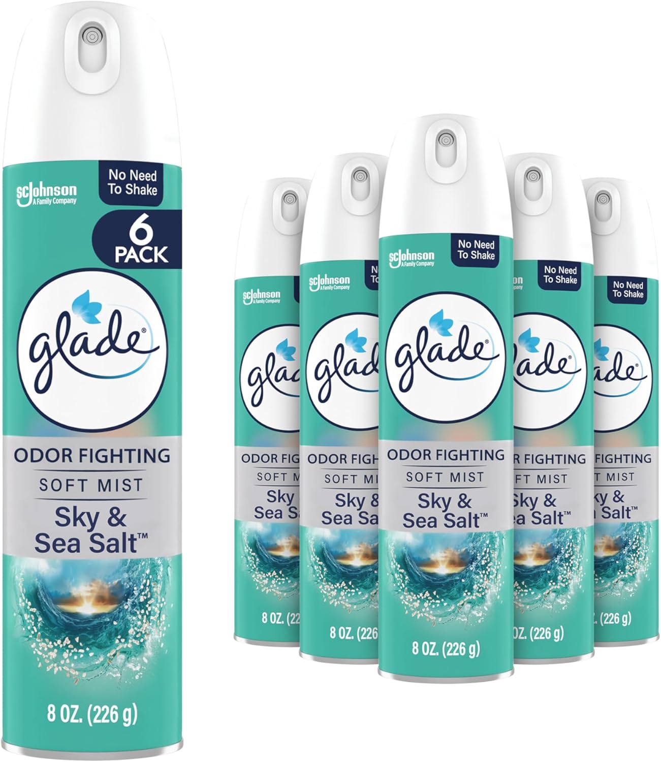 Glade Air Freshener Room Spray, Sky & Sea Salt Scent, Odor Fighting to Deliver Long Lasting Freshness, 8 Oz, 6 Count