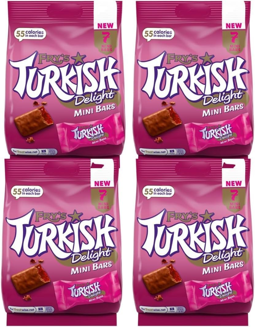 Turkish Delight Chocolate Mini Bars Pack 105g (4 Packs) | Retro 70's 80's Sweets | Perfect for Thank you, Birthday, Christmas, Easter