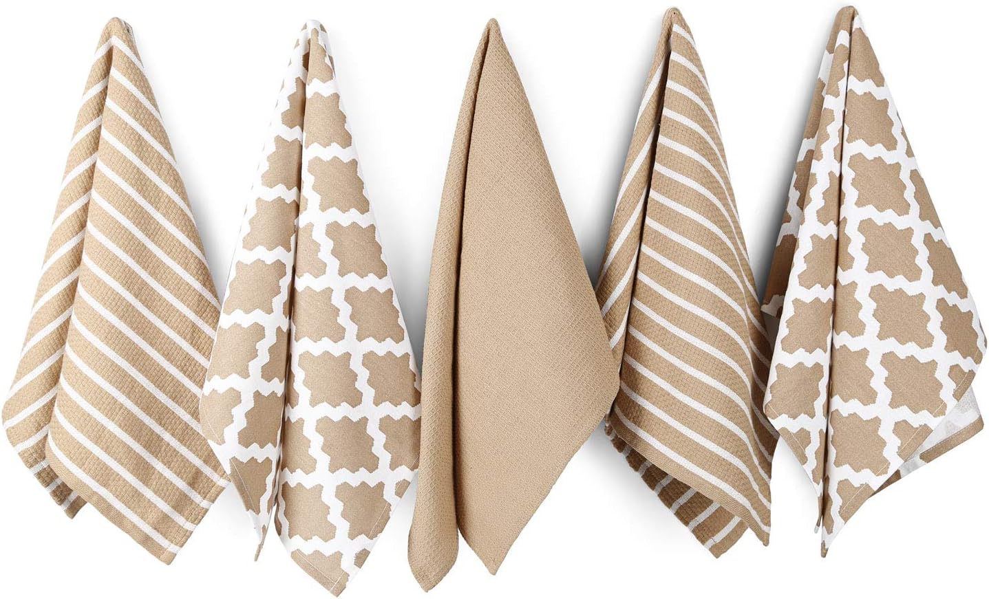 Penguin Home Premium 100% Pure Cotton Tea Towel for Kitchen, Set of 5 Kitchen Towels, Soft & Durable Kitchen Cloths Towel Set, Machine Washable, 65 x 45 cm Colour - Beige