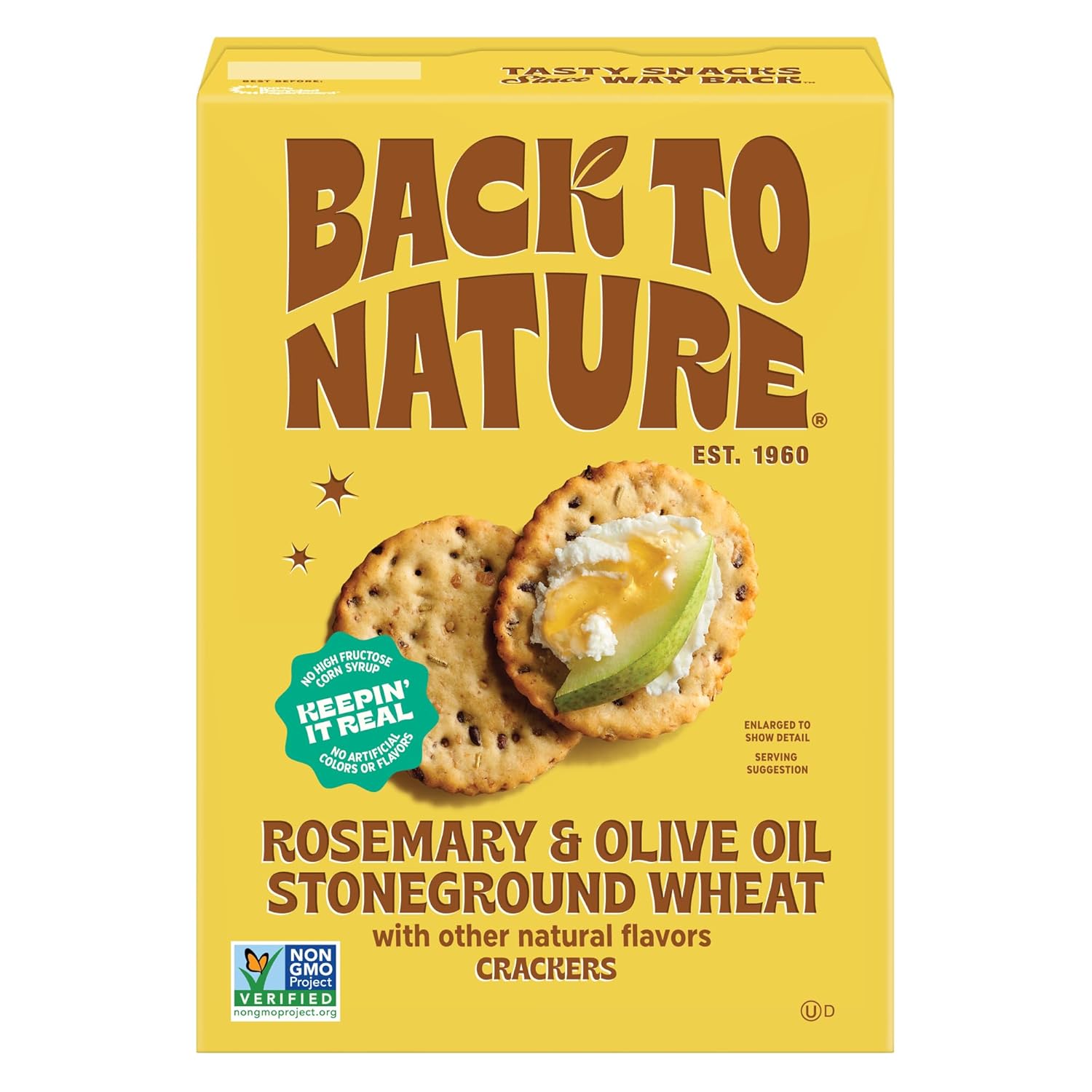 Back to Nature Stoneground Wheat Crackers, Rosemary & Olive Oil - Dairy Free, Non-GMO, Made with Whole Grains & Flax Seed, Delicious & Quality Snacks,5 Ounce​