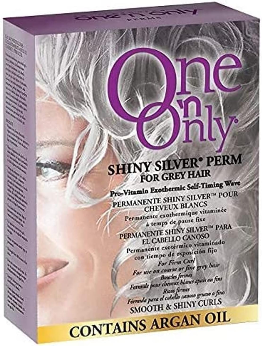 One 'n Only Shiny Silver Perm with Argan Oil for Gray Hair, Enhances Natural Silver Highlights, Exothermic Chemical Heat Ensures Gentle, Deep, and Even Processing