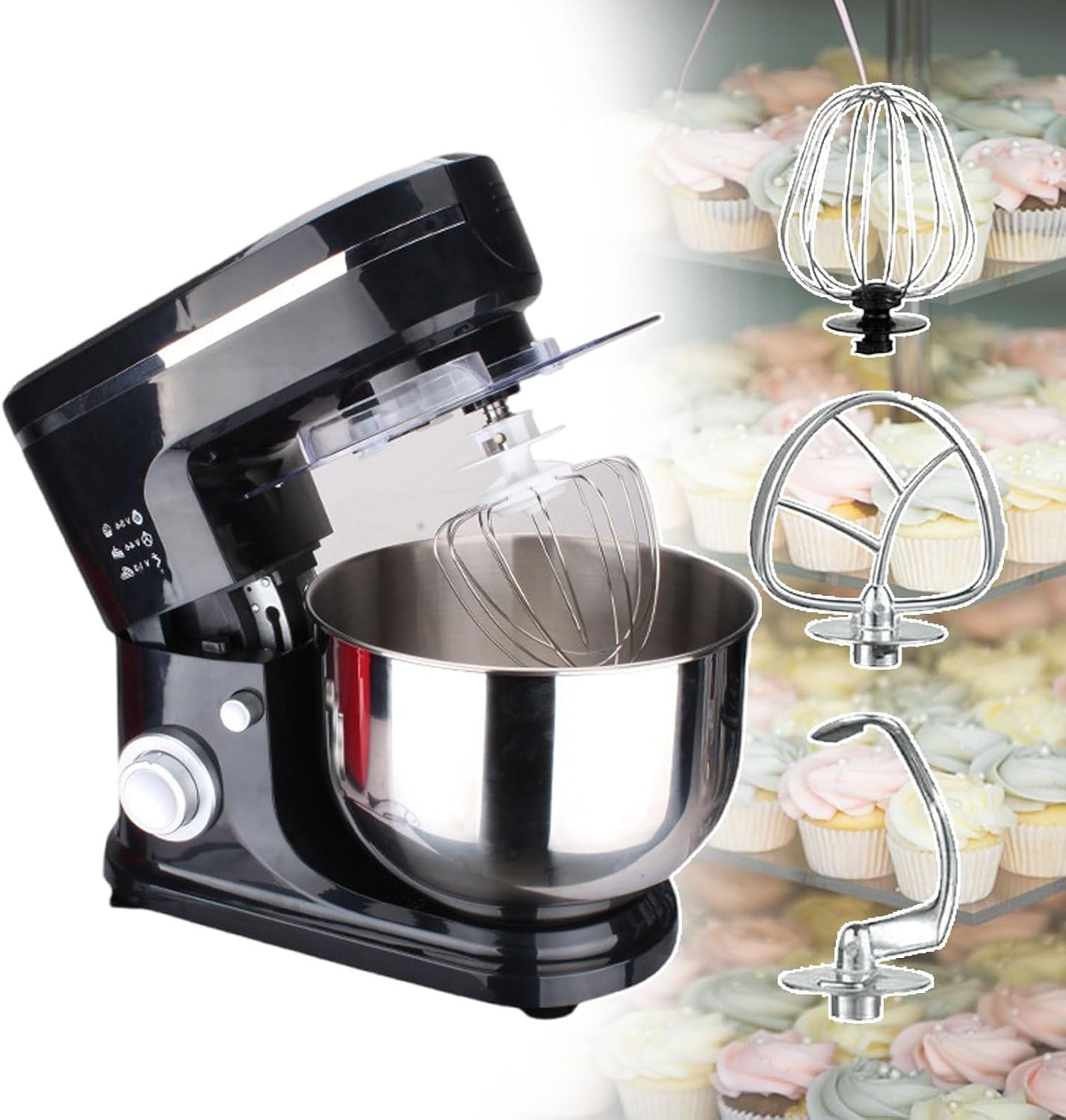 Electric Kitchen Mixer, Large Capacity Mixer, Food Mixer, Dough Blender, with Dough Hook and Stainless Steel Egg Basket and Mixing Paddle, Maximum Power 1500W Blender,Black