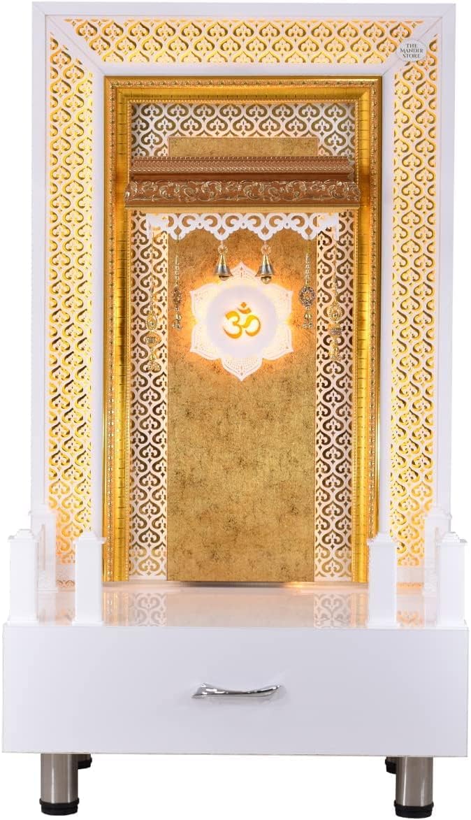 Aakrati Wooden Temple/Wooden Home Mandir Glossy Milky White Size L 60 cm x W 40 cm x H 109 cm
