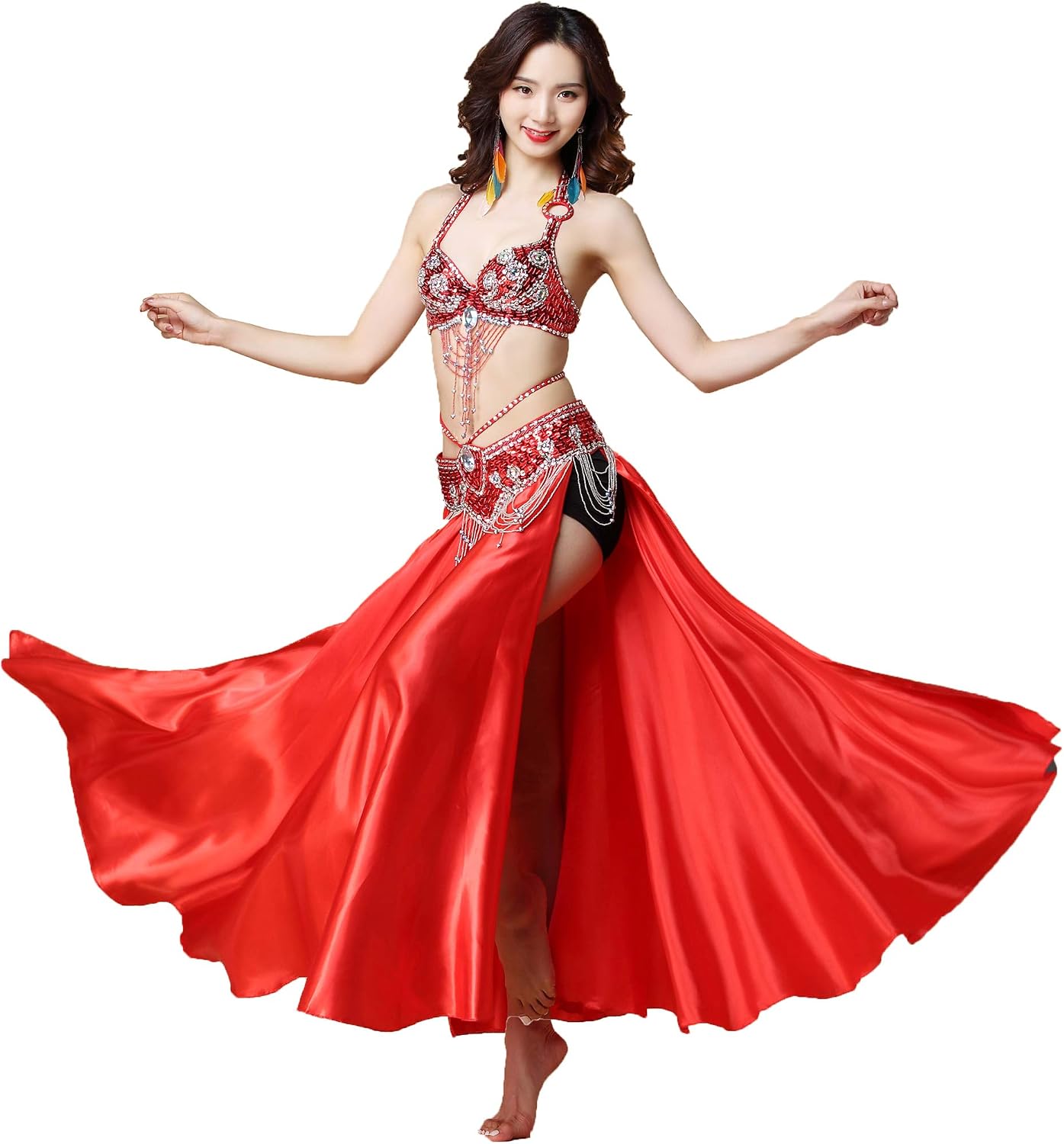 Baisdan Arabic Belly Dance Halloween Carnival Fancy Dress Costume Dancing Outfit Top Belt Skirt Suit