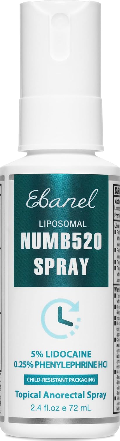 Ebanel 5% Lidocaine Spray Pain Relief Numb520 Burn Itch Relief Numbing Spray for Skin, Topical Anesthetic Postpartum Hemorrhoid Treatment with Phenylephrine for Local and Anorectal Uses