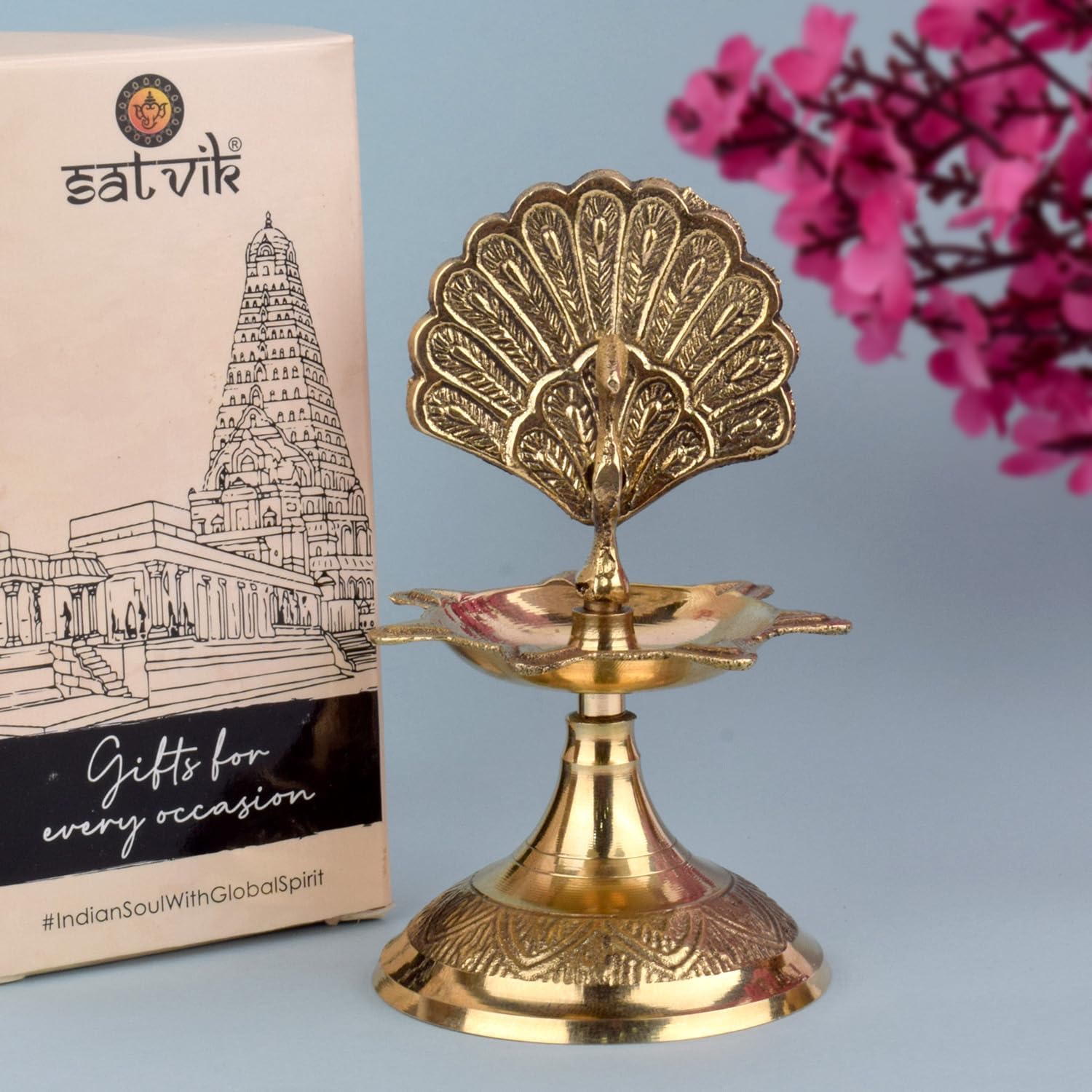 SATVIK 4 Inch Pure Virgin Brass Peacock Kerala Samai Puja Diya Traditional Brass Kutthu Vilakku Oil Lamp Pooja 1 Step Diya Engraved Design Adjustable Deepak Pooja Indian Housewarming Return Gift Item