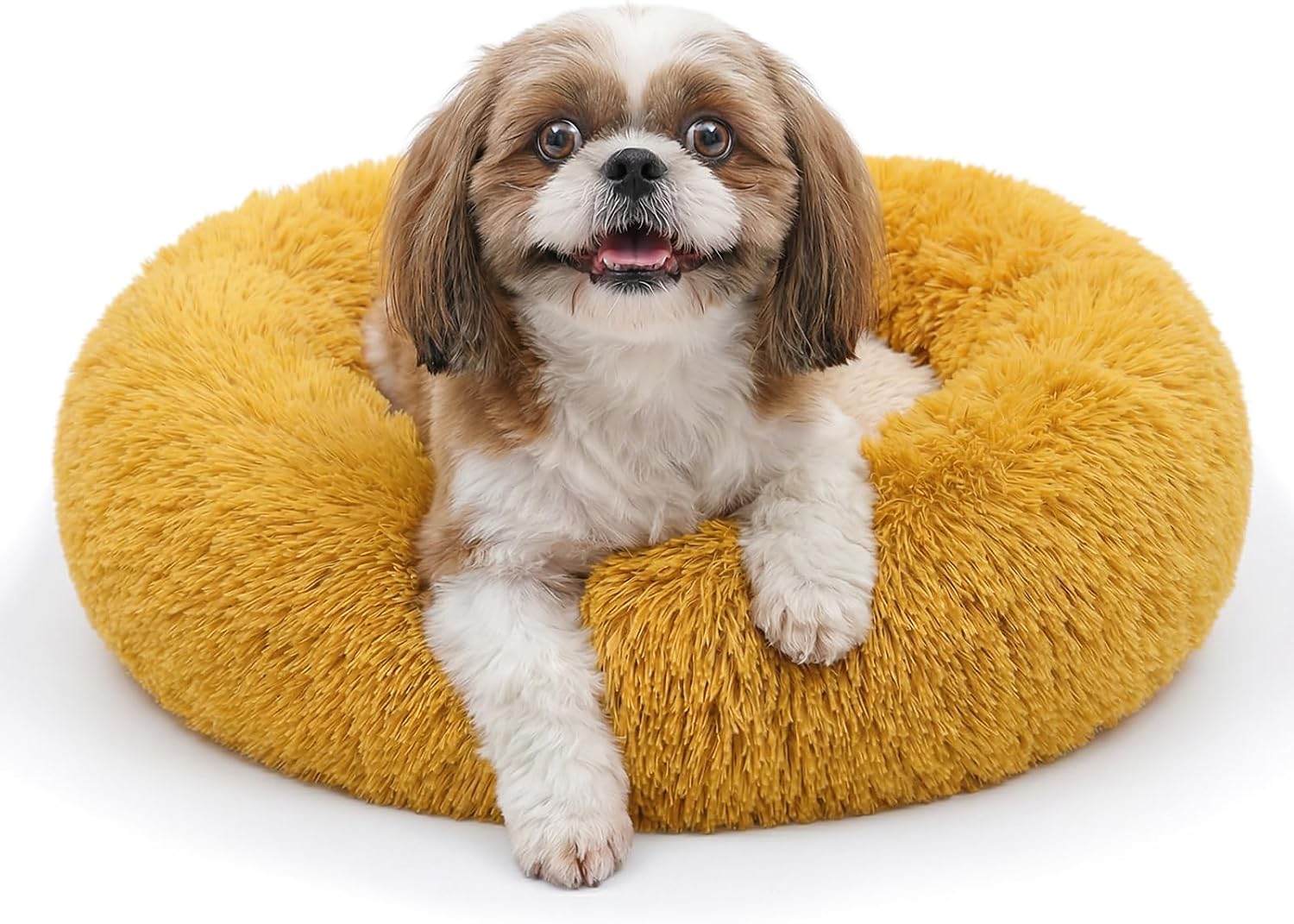 Dog Bed for Calming Dog 23 Inches Orange Anti-Anxiety Donut Puppy Bed for Small Medium Dogs Washable Fuzzy Dog Bed Fits up to 25 lbs Pets Beds for Small Dog