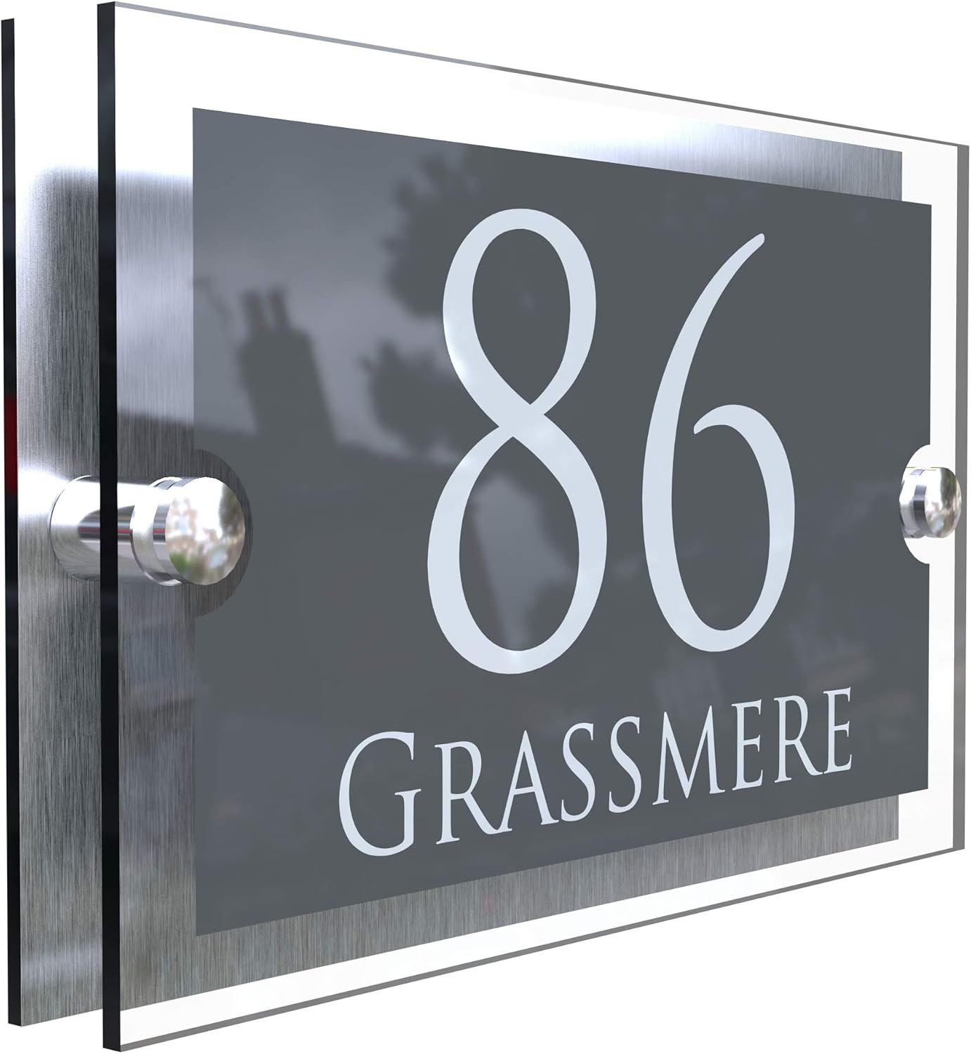 K Smart Sign | Paramount | para5-28wa-s-c | Anthracite Gray & Brushed Aluminium 2 Part House Sign - 200mm x 130mm