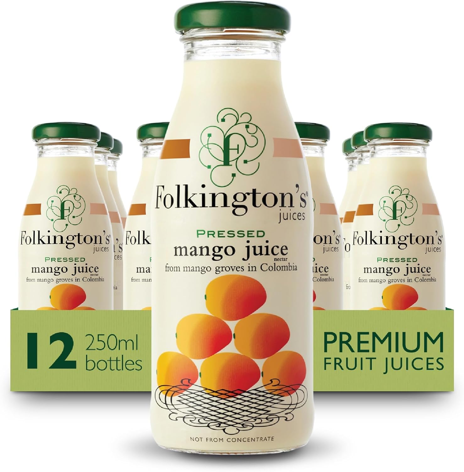 Folkington's Fruit Juice, Mango Juice, 12 Glass Bottles, Pure Juice, Multipack 12 x 250 ml
