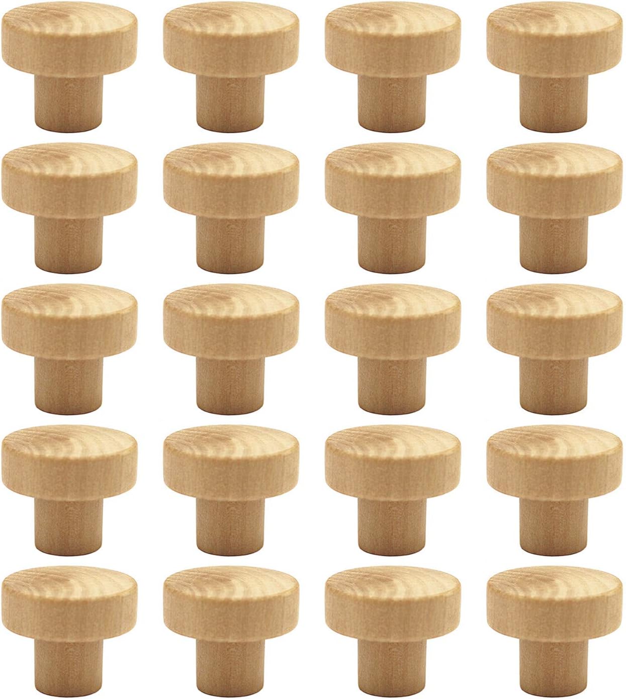 WEICHUAN 20PCS Round Unfinished Wood Cabinet Furniture Drawer Knobs Pulls Handles (Diameter: 3.6cm Height: 3cm)