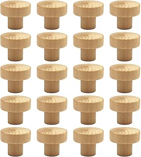 WEICHUAN 20PCS Round Unfinished Wood Cabinet Furniture Drawer Knobs Pulls Handles (Diameter: 3.6cm Height: 3cm)