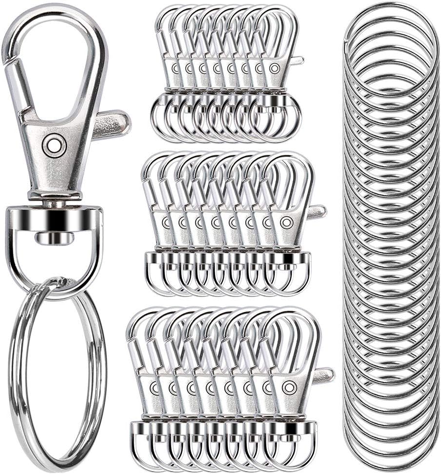 100PCS Swivel Snap Hooks with Key Rings, Premium Metal Swivel Lobster Claw Clasps Assorted Sizes (Large, Medium, Small) for Keychain Clip Lanyard, Jewelry Making, Crafts, Silver