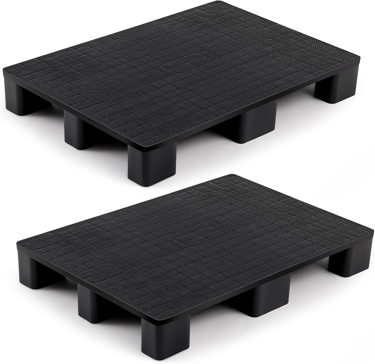 2 Pcs Plastic Pallets for Basement Storage Easy to Stack Lightweight Floor Pallets Display for Flooring Room Supermarket Warehouse, Support up to 2000 Lbs,Black (31.5'' L X 24'' W X 4.7'' H)