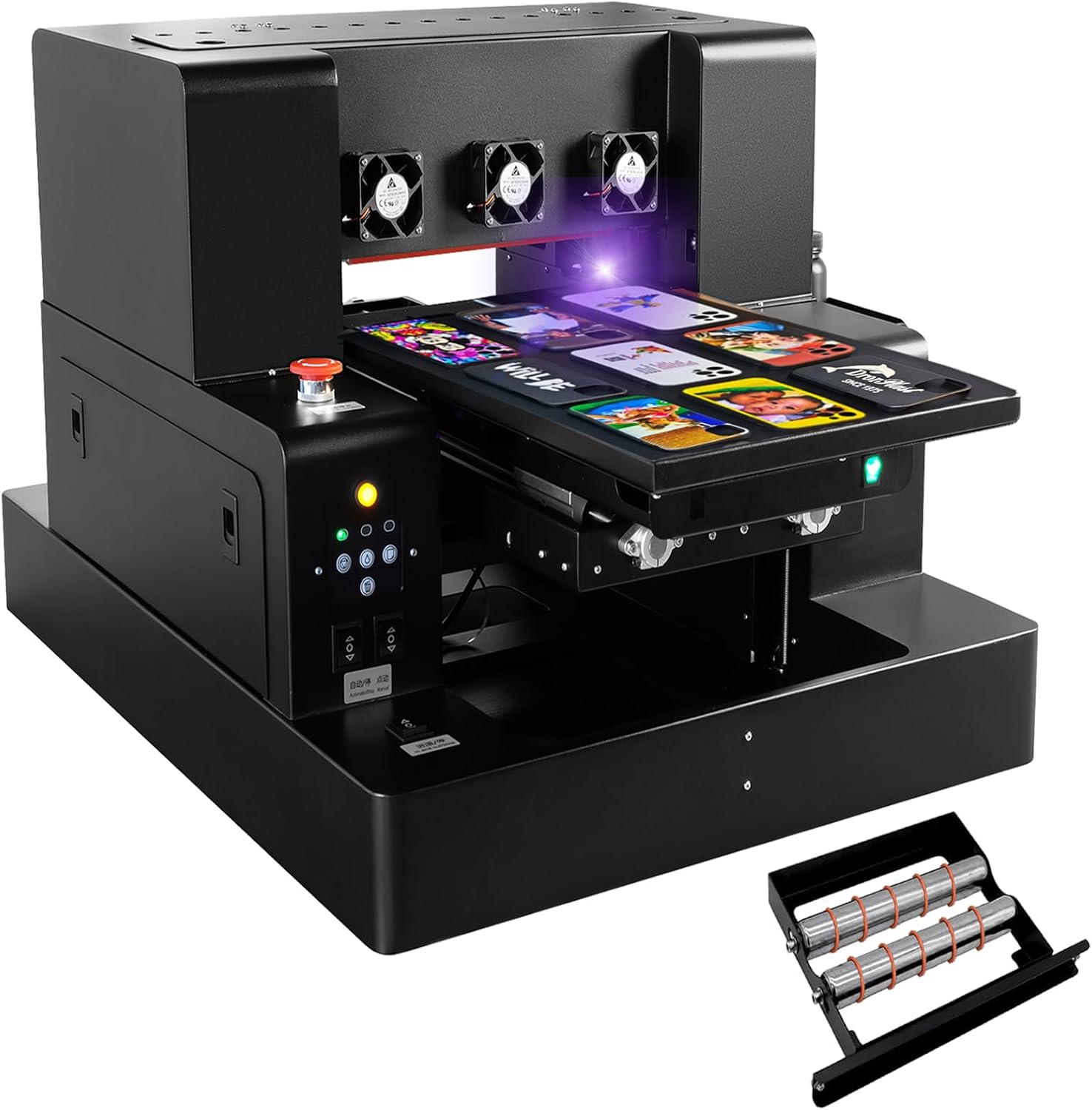 UV Flatbed Printer, A4 XP600 UV Printer with Super Fast Speed Higher Resolution 5760 * 1440dpi, UV DTF Printers with Bottle Holder for Bottles Stickers Acrylic Wood Phone Case Leather Metal