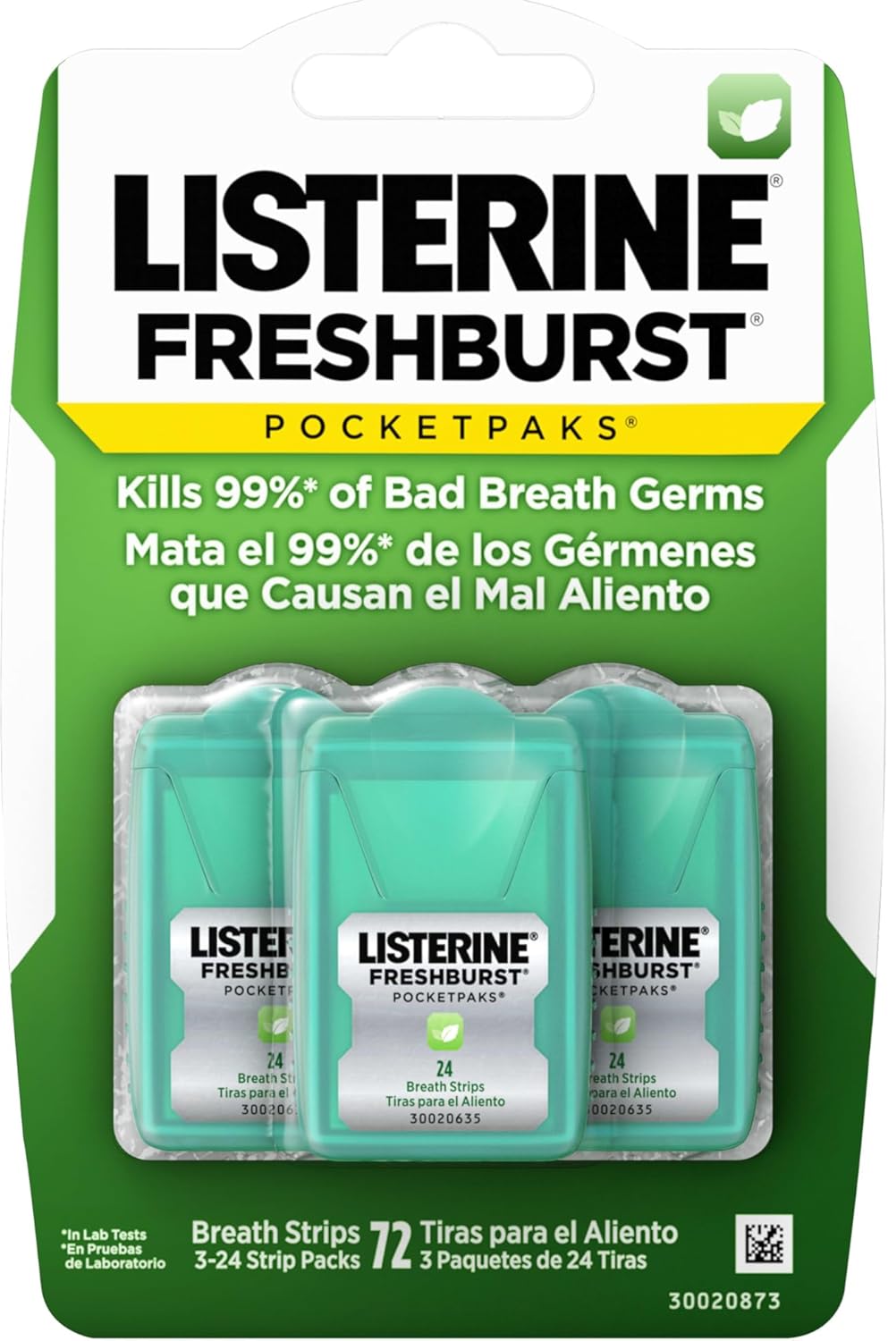 Listerine Freshburst Pocketpaks Breath Strips, Dissolving Breath Freshener Strips Kill 99% of Germs that Cause Bad Breath, Portable for On-the-Go, Minty Flavor, 24-strips (Pack of 1)