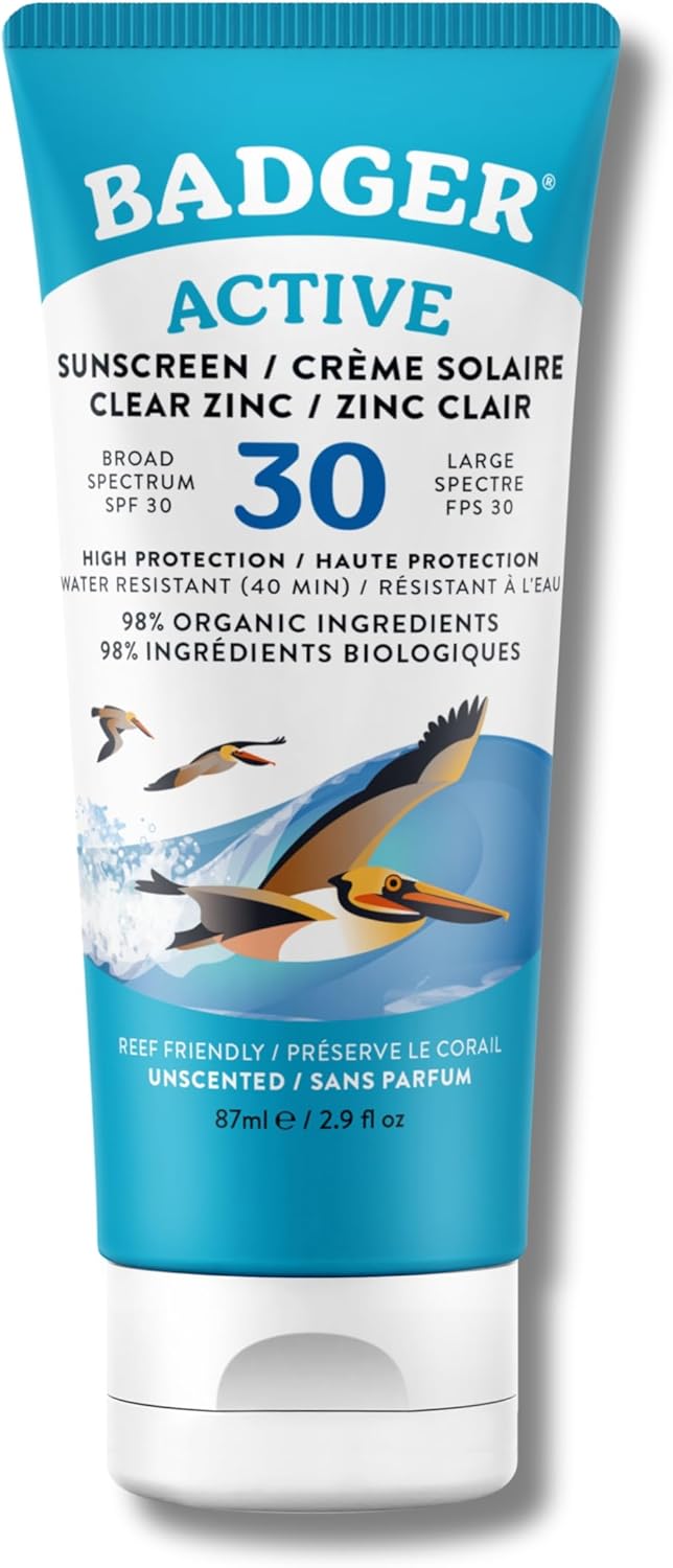 Badger Active Mineral Sunscreen SPF 30 | Broad-spectrum & Water Resistant | Moisturises & Protects Skin (87 ml)