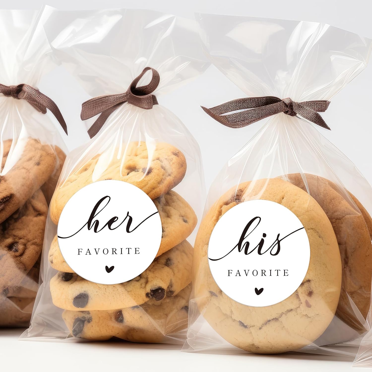120 Sets His Favorite Her Favorite Stickers with Sealing Cookie Bags Wedding Welcome Bag Stuffers for Bridal Shower Wedding Favor Treat Candy Packaging