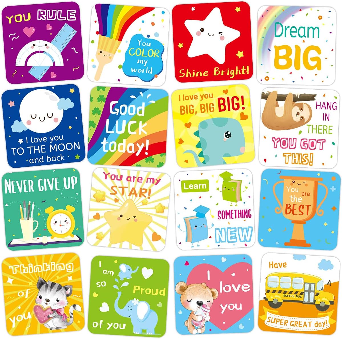 Fancy Land 60 Lunch Box Notes for Kids Cute Motivational and Inspirational Thinking of You Cards for Boy’s and Girl’s Lunchbox