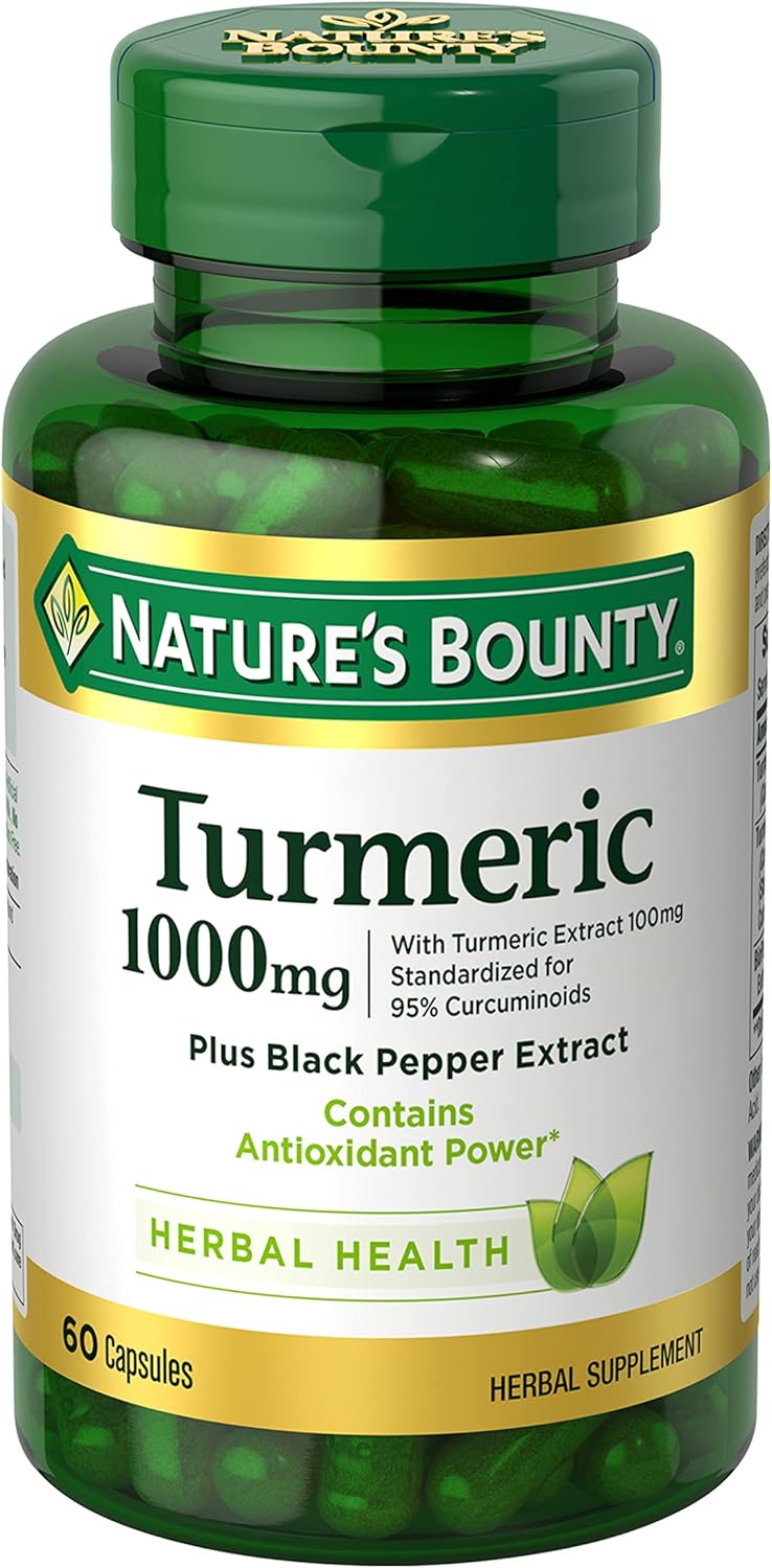 Nature's Bounty Turmeric with Black Pepper Extract, Supports Antioxidant Health, 1000mg, 60 Capsules