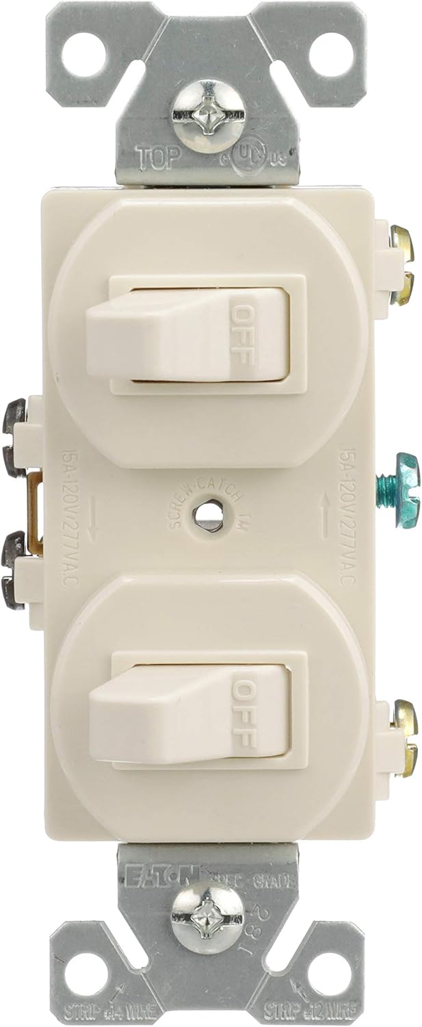 Eaton 271LA 15-Amps 120/277-Volt Traditional Heavy Duty Grade Two Single-Pole Switches, Light Almond