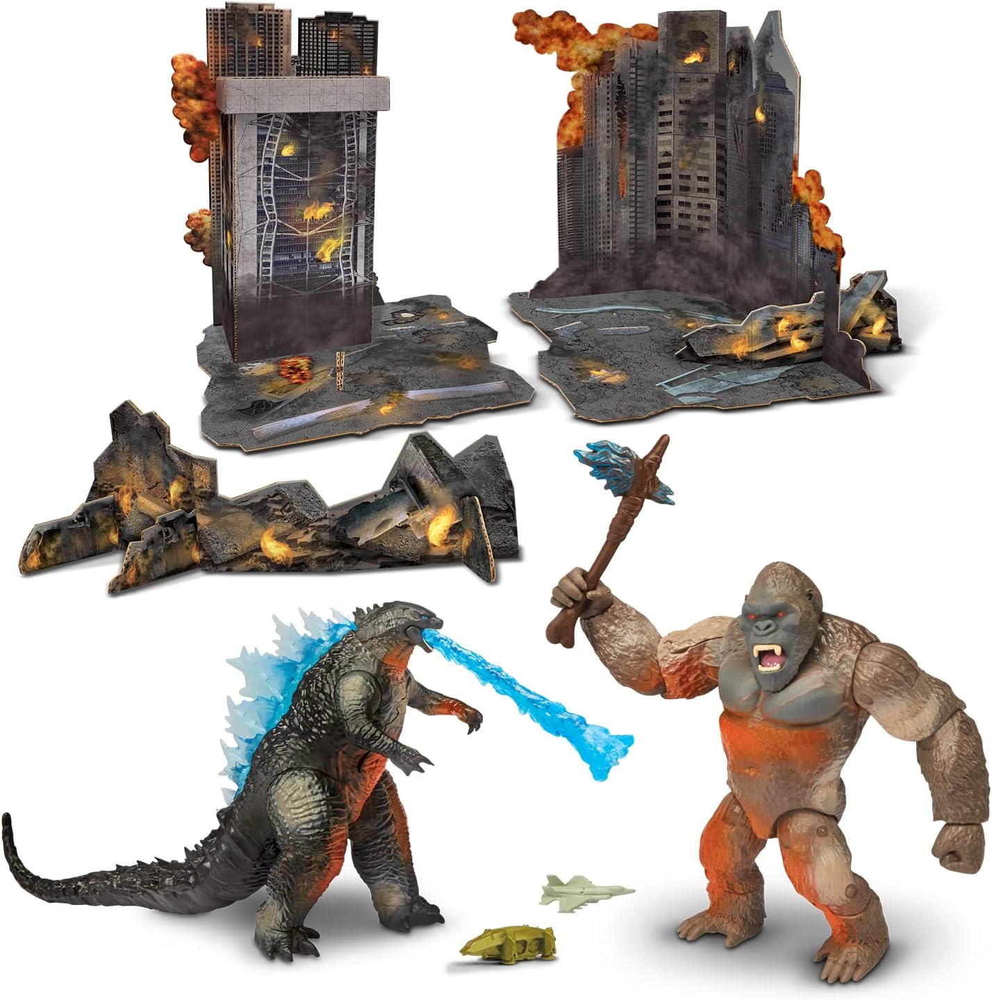 MonsterVerse Godzilla vs Kong Movie 6 Inch Collectable Diorama Set with Two Articulated Action Figures, Includes 4 Figure Accessories, Suitable for Ages 4 Years+