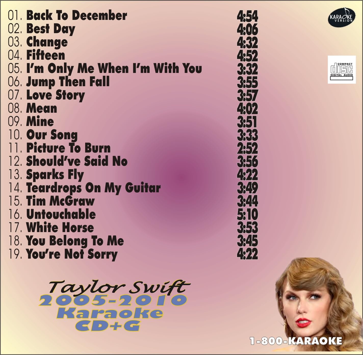 CUSTOM TAYLOR SWIFT 19 GREAT SONG cdg G HARD-TO-FIND 2005-2010 BEST