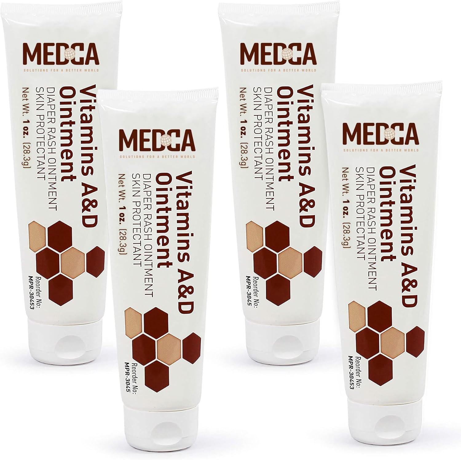 MEDca Vitamin A & D Diaper Rash Ointment- Protectant Cream for Sensitive Baby Skin - Lanolin & Petrolatum Formula, Dry-Cracked Hands/Feet/Face Skin, 1oz Tube, Pack of 4