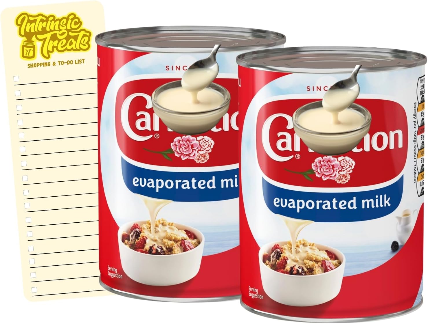 Evaporated Milk Bundle With Evaporated Milk 410g x2 and Intrinsic Treats Shopping List Card