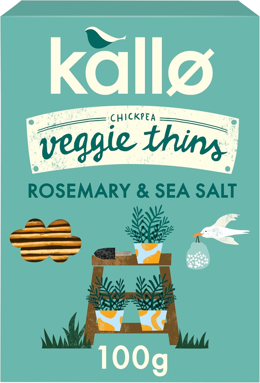 Kallo Rosemary & Sea Salt Veggie Thins Crackers | Healthy Snacks High Fibre, Plant Protein, Gluten Free & Baked | 100g Single Pack