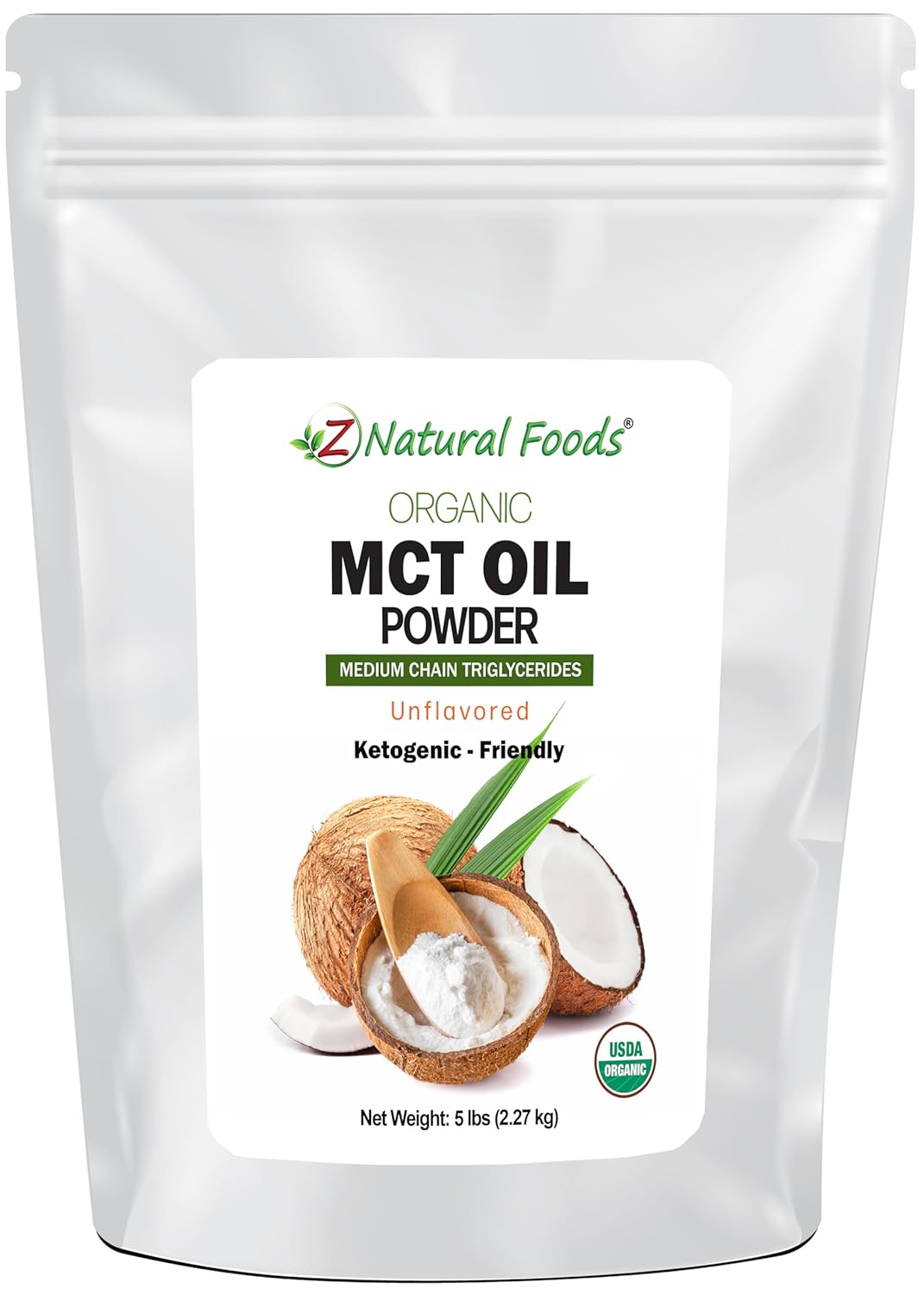 Z Natural Foods Organic MCT Oil Powder - From Coconut with Prebiotic Acacia Fiber, C8 & C10 - Plant-Based Vegan Creamer For Tea, Coffee, Shakes & Smoothies - Keto & Paleo Friendly, Unflavored