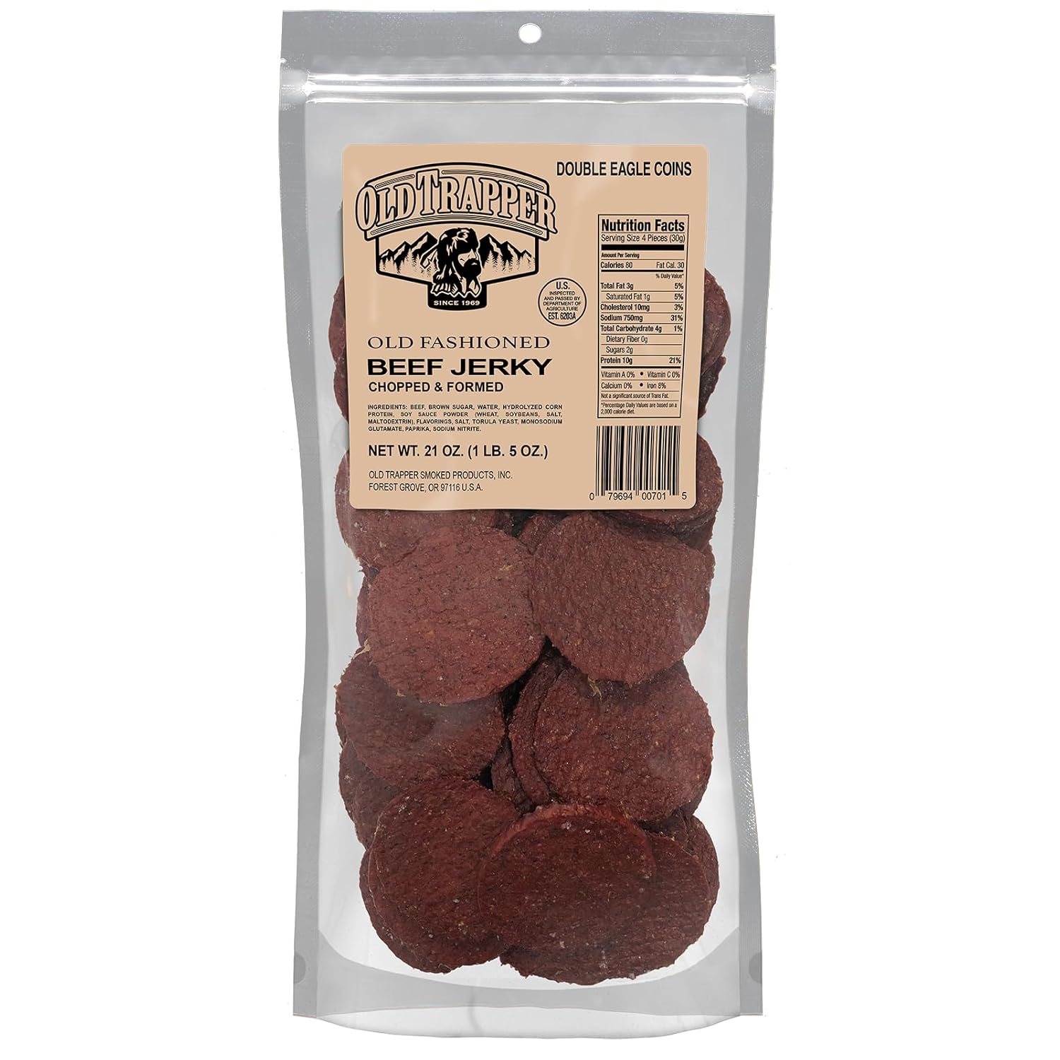 Old Trapper Double Eagle Beef Jerky, Old-Fashioned Flavor, 21 Ounce Package, Delicious Jerky Snacks, 10 Grams of Protein and 80 Calories per Serving (Pack of One)