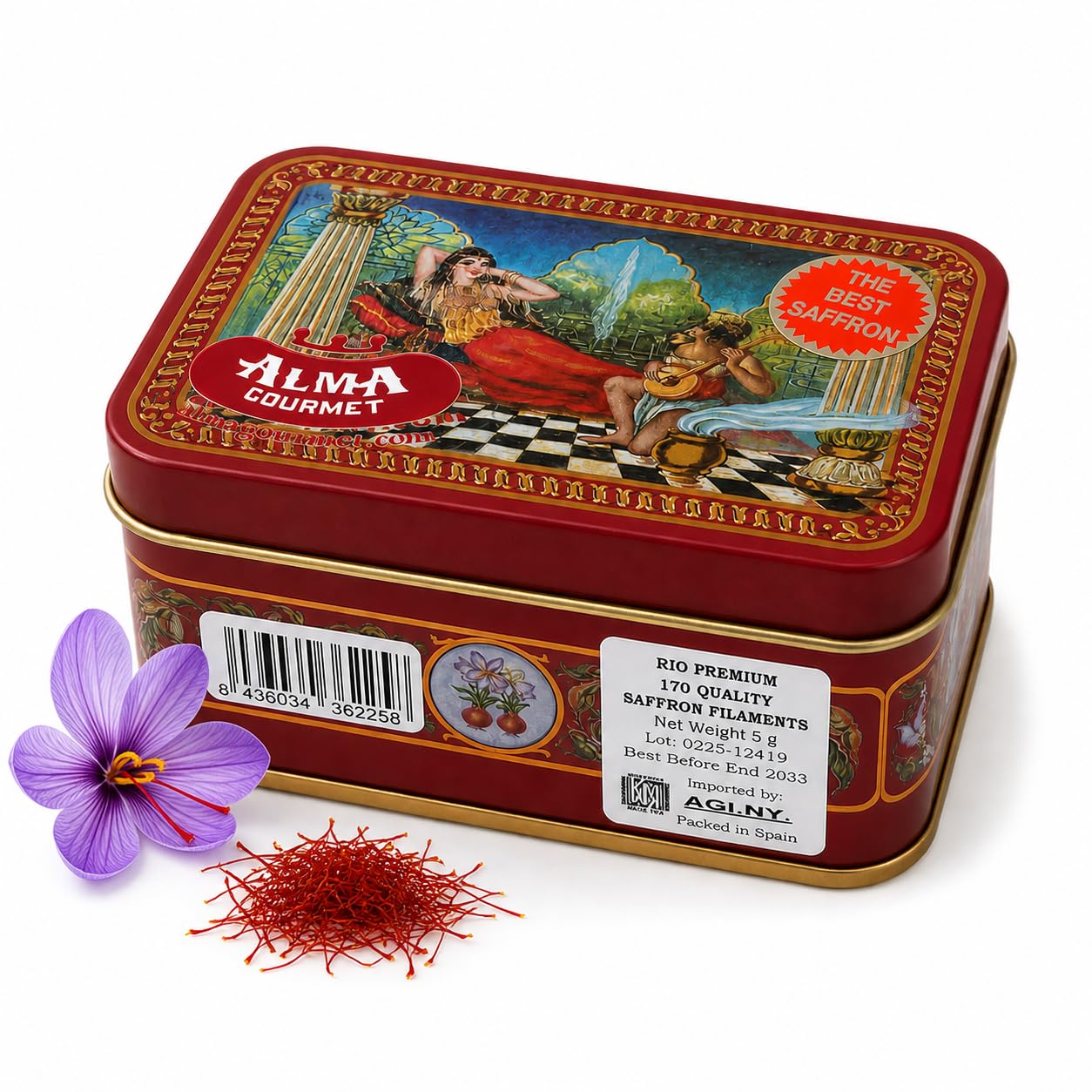 Alma Gourmet Spanish Saffron Threads 5g (0.18 oz) - 100% Pure Natural Saffron Spice, Premium Dried Saffron Strands for Cooking, Real Spanish Saffron from Spain
