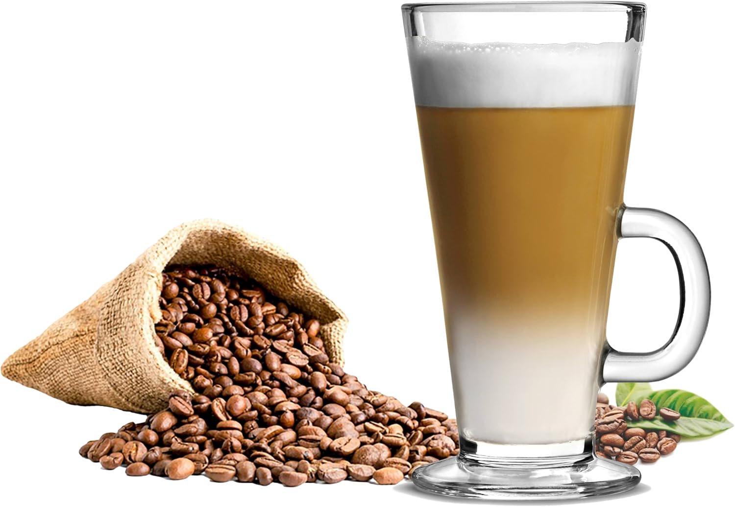 Latte Glasses Tea & Coffee Cups Pack of 12-270ml Temperature Resistant Hot Drink Cafe Mugs with Handle Ideal for Milk Juice Ice Cream Latte, Cappuccino, Espresso and Hot Chocolate -