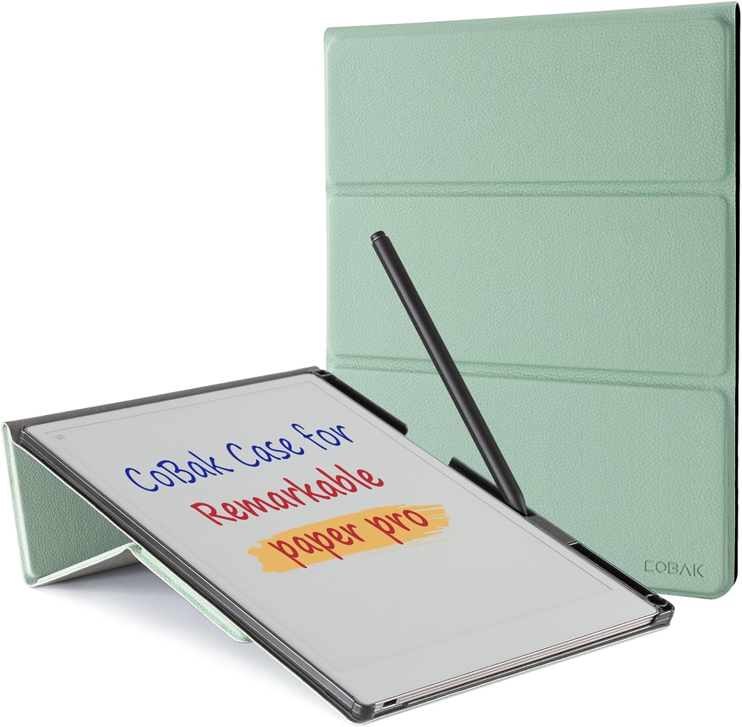 CoBak Case for Remarkable Paper Pro -with Pen Holder, Nibs Storage and Multi-Angle Foldable Stand Feature -Perfect Choice of Remarkable Paper Pro Case with Pen Holder, Agave Green