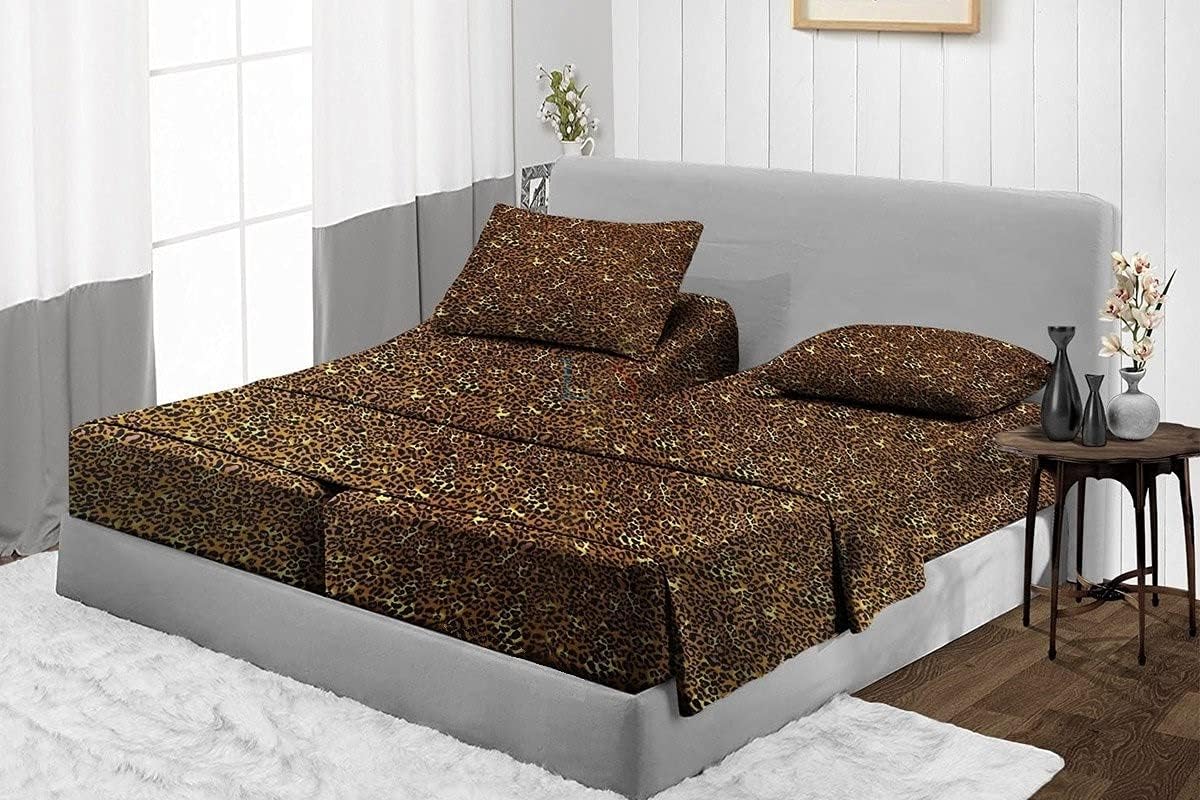 Extra DEEP Pockets 800 TC 100% Egyptian Cotton |Leopard Print Split Cal-King Sheets Set| 5-Piece Extra Long-Staple Combed Cotton Best-Bedding Sheets, Soft & Silky Sateen Weave Fits Mattress 25" Deep