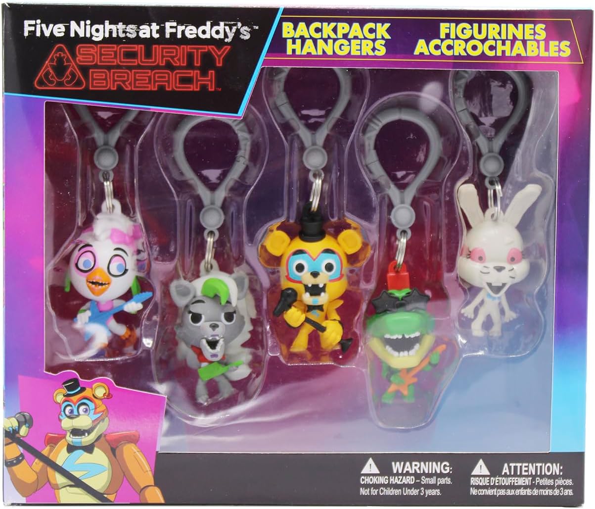 Just Toys LLC Five Nights at Freddy's Backpack Hangers (Five Nights at Freddy's Security Breach Backpack Hangers S1 Collector's Box), Multi