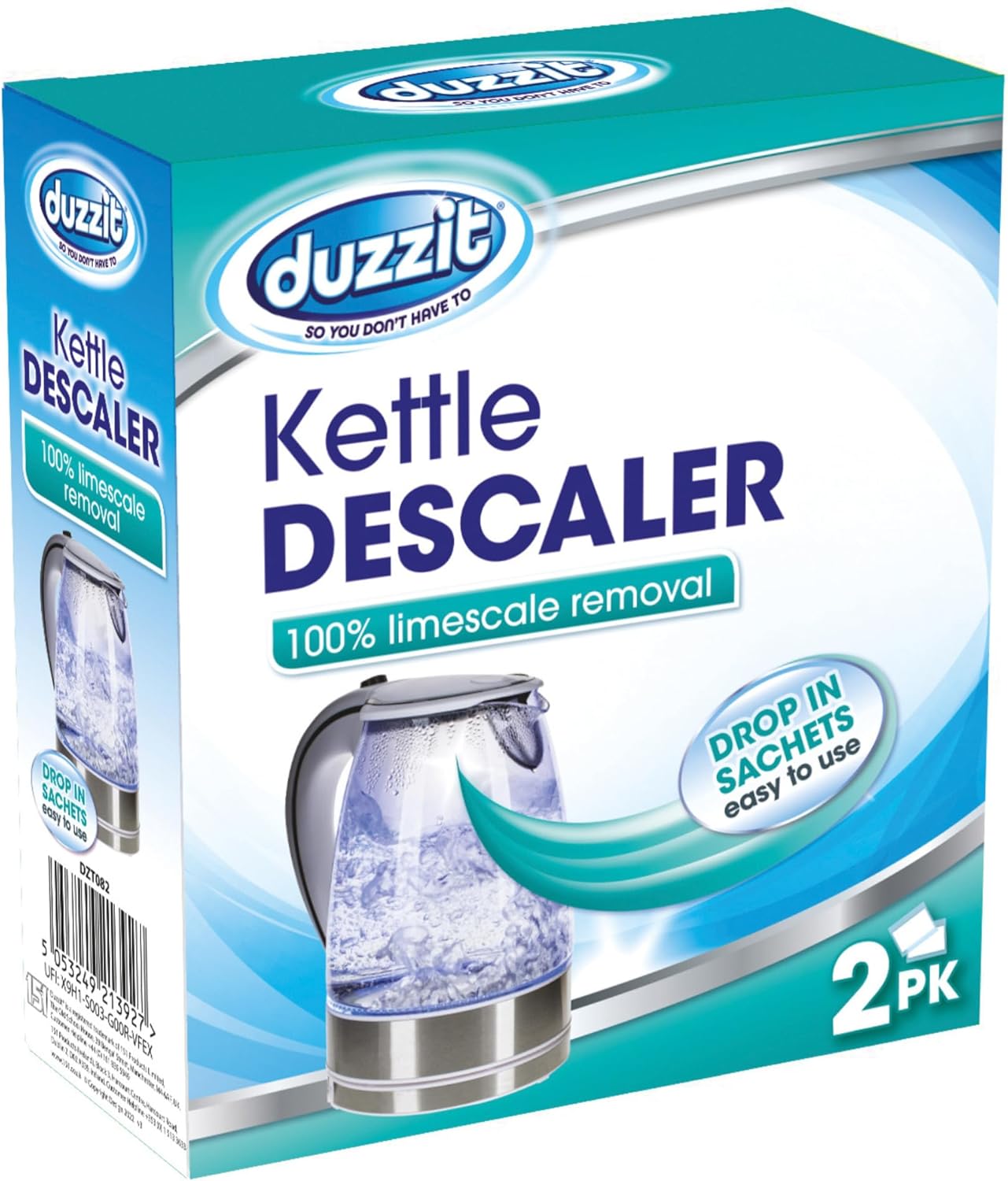 Duzzit Kettle Descaler Limescale Remover Easy To Use Drop In Sachet, Blue, (Pack Of 2)