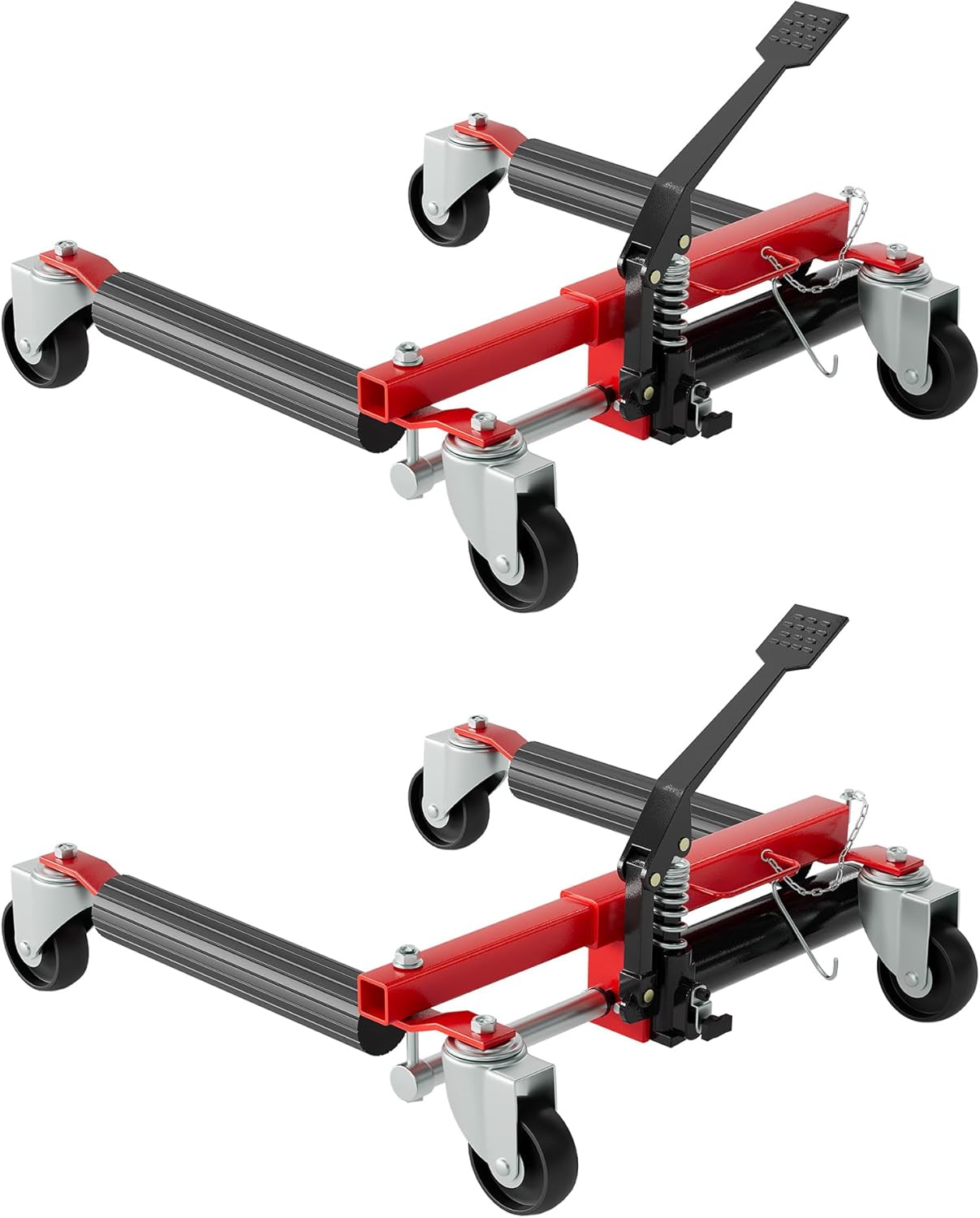 Hydraulic Car Wheel Dolly Set of 2, 3,000 LBS Capacity with Foot Pedal for Tire Repair Auto Moving, Red