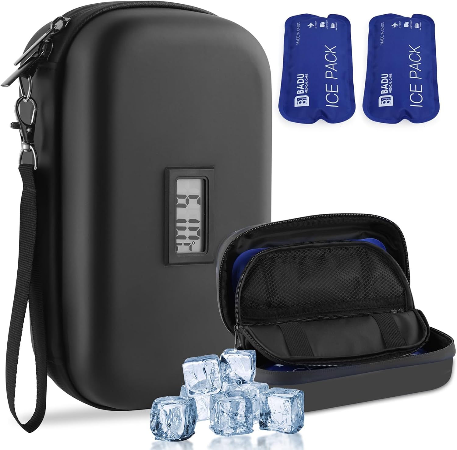 Insulin Cooler Travel Case TSA Approved Refrigerated Medicine Cooler for Travel w/Thermometer Temperature Diabetic Case w/2 Reusable Ice Packs for Daily Life Trip, Black