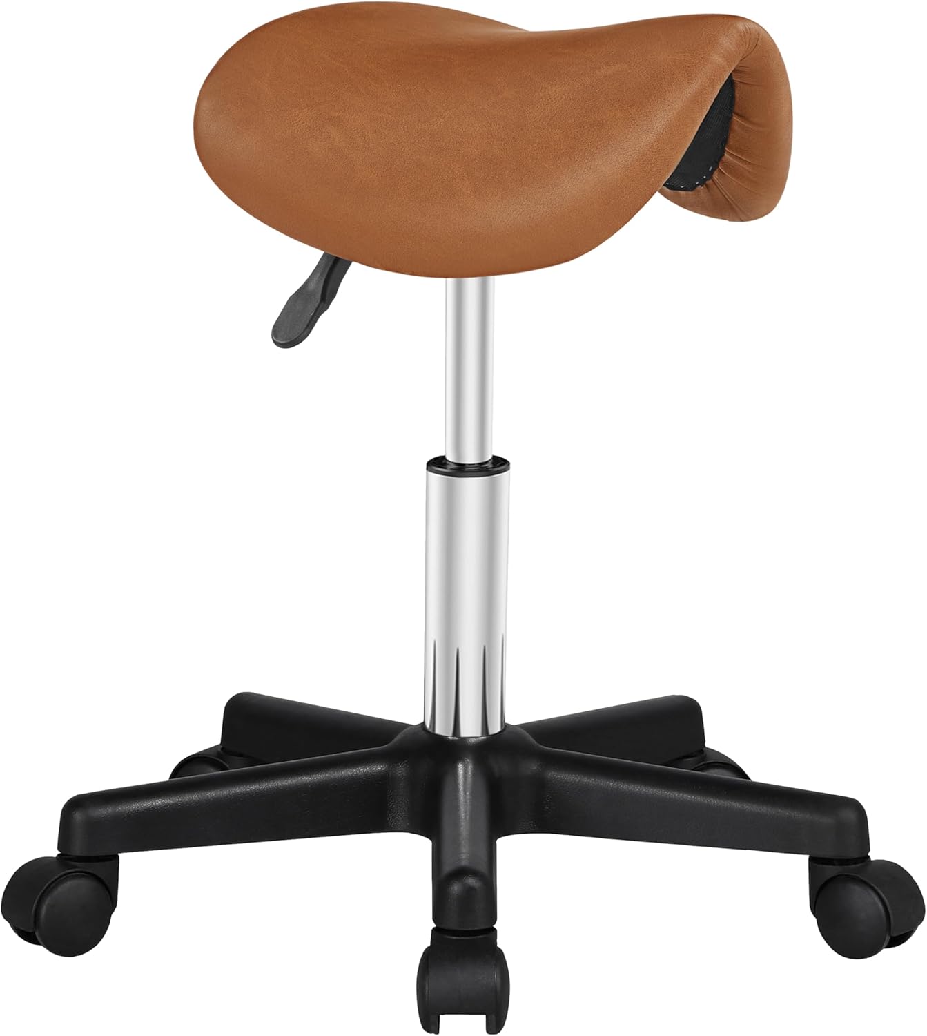 Yaheetech Saddle Stool Adjustable Rolling Salon Chair Swivel Rolling Wheels & Ergonomic for Hairdressing Massage Tattoo Spa Saddle Brown