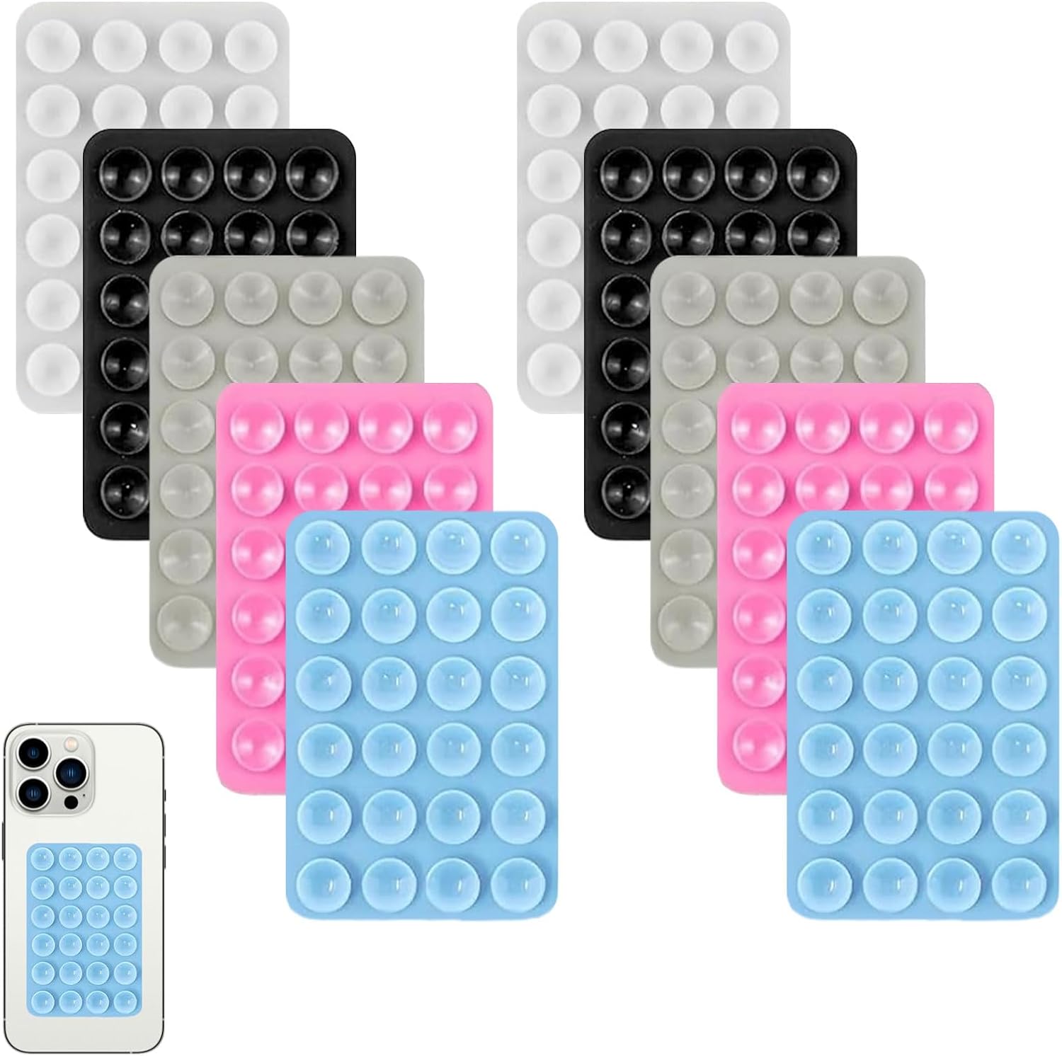 10PCS Silicone Sticky Phone Grip,Anti-slipPhone Sticky Pad,Phone Suction Pad for Selfies and Videos 24 Grain Square
