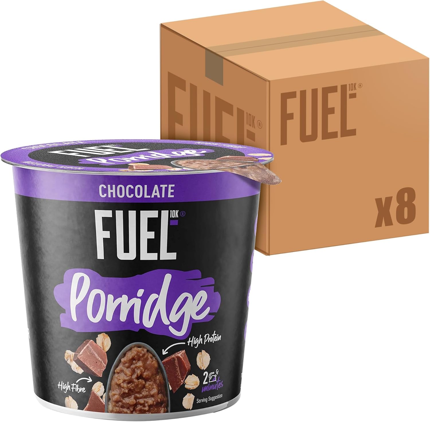 FUEL10K High Protein Chocolate Porridge Oat Cereal Pot, 70 g (Pack of 8)