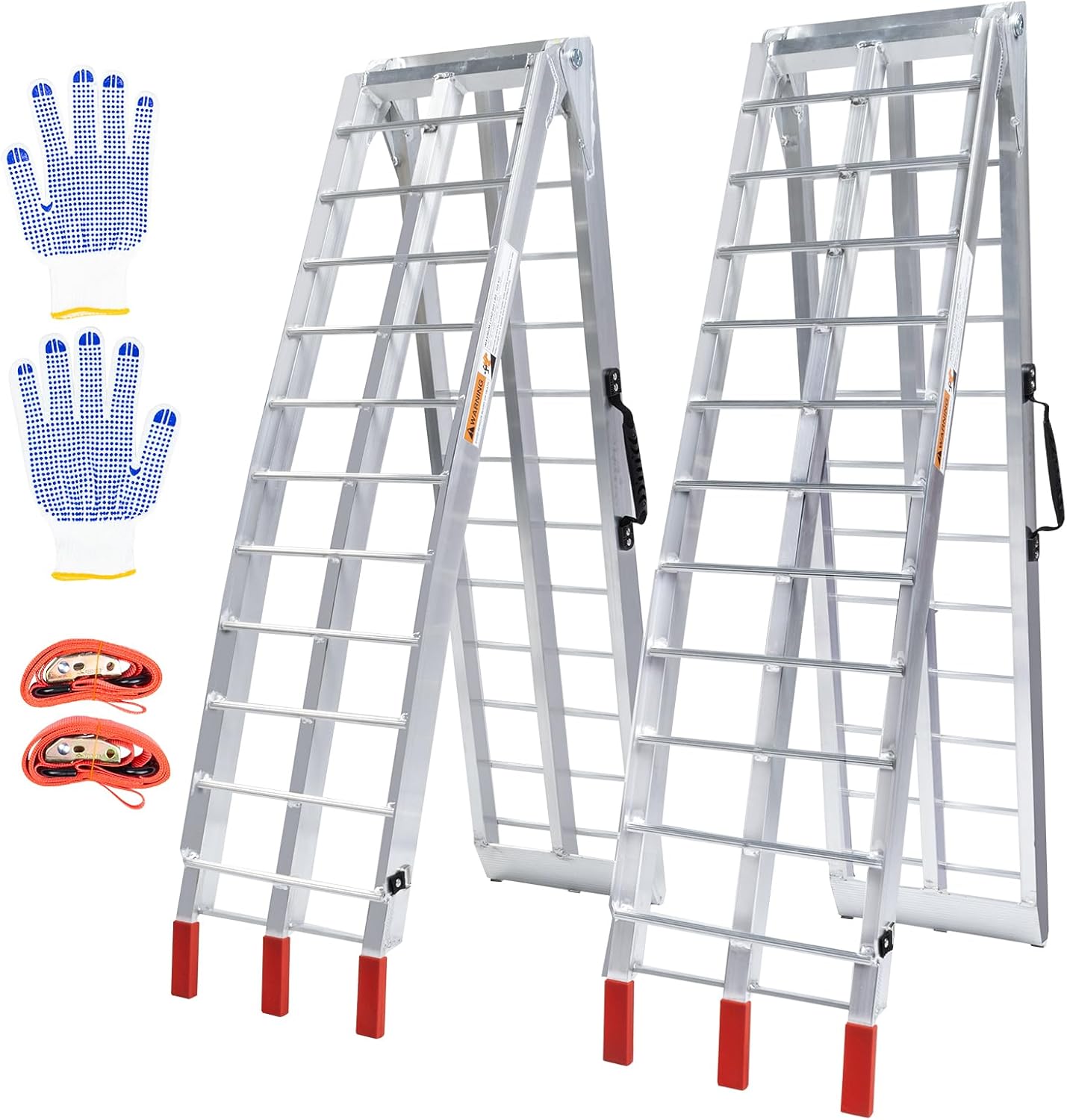 Aluminum Folding Loading Ramps, 1800 lbs Capacity Truck Ramps for Pickup Trucks Bed, Trailers Ramp with Load Straps for ATV/UTV, Motorcycles, Lawn Mowers, Golf Carts, 2Pcs, 90" L x 12" W