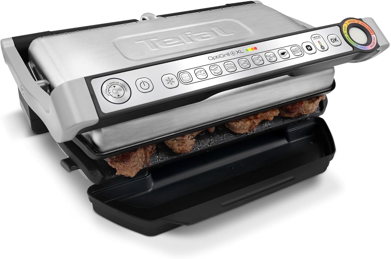 Tefal GC722D40 Optigrill Plus X-Large Grill with 9 Automatic Settings and Cooking Sensor, Non Stick Removable Plates, Automatic Settings and Cooking Sensor, Stainless Steel, Xl