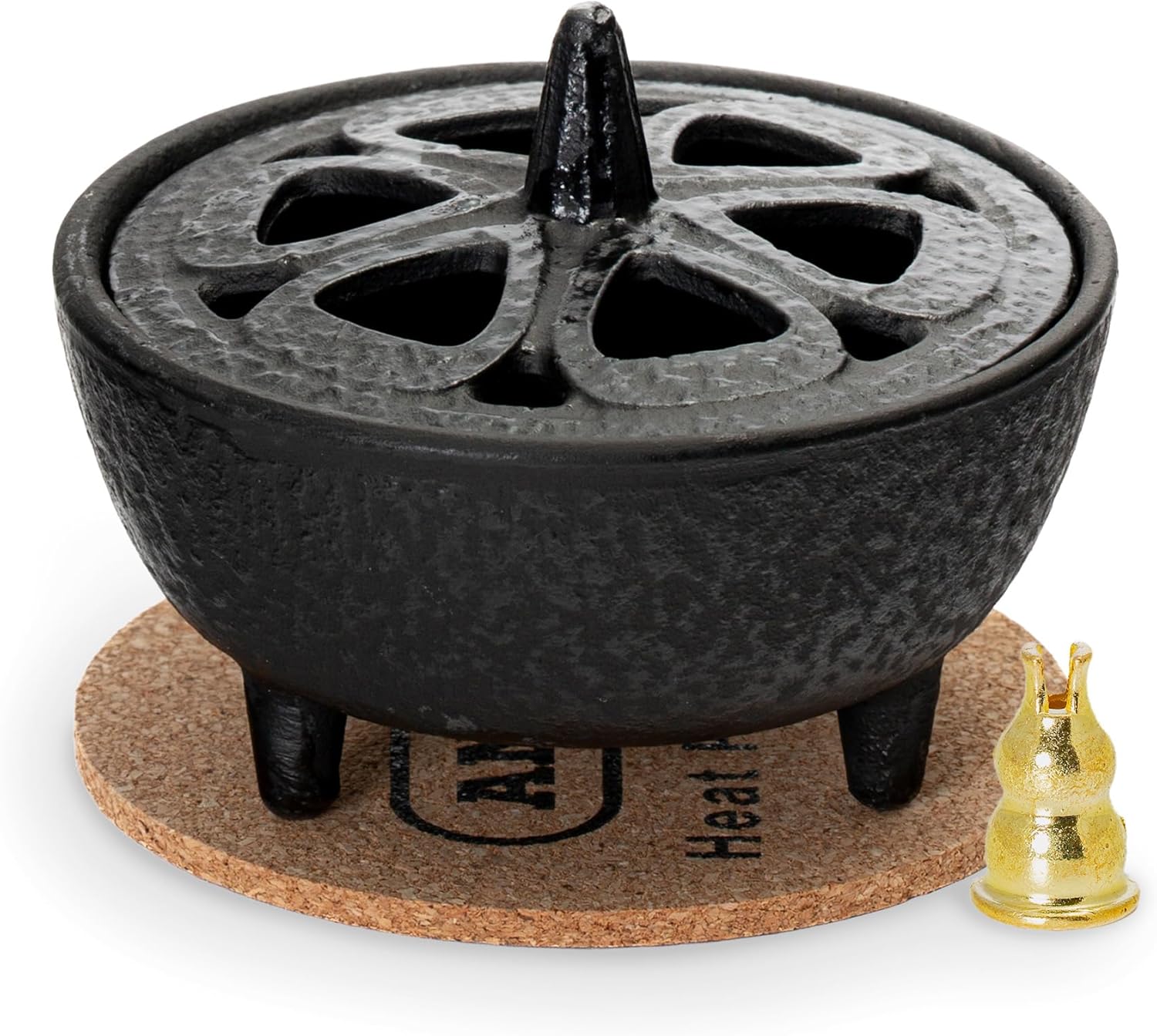 Anbar Lotus Flower Incense Burner, Cast Iron Bowl and Lid for Sticks, Cones, Wax Melts, Charcoal and Resin, Traditional Oriental Zen Home Decor, Supports Aromatherapy and Mindfulness