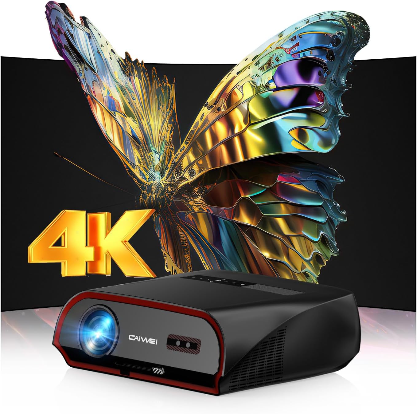 4K Smart Projector with HDR WiFi6 Bluetooth,1580 High Brightness Android TV Daytime Home Theater Projector NFC Cast 6D Keystone LAN HDMI USB, Massive Apps for Outdoor Movie, Golf Simulator, Business