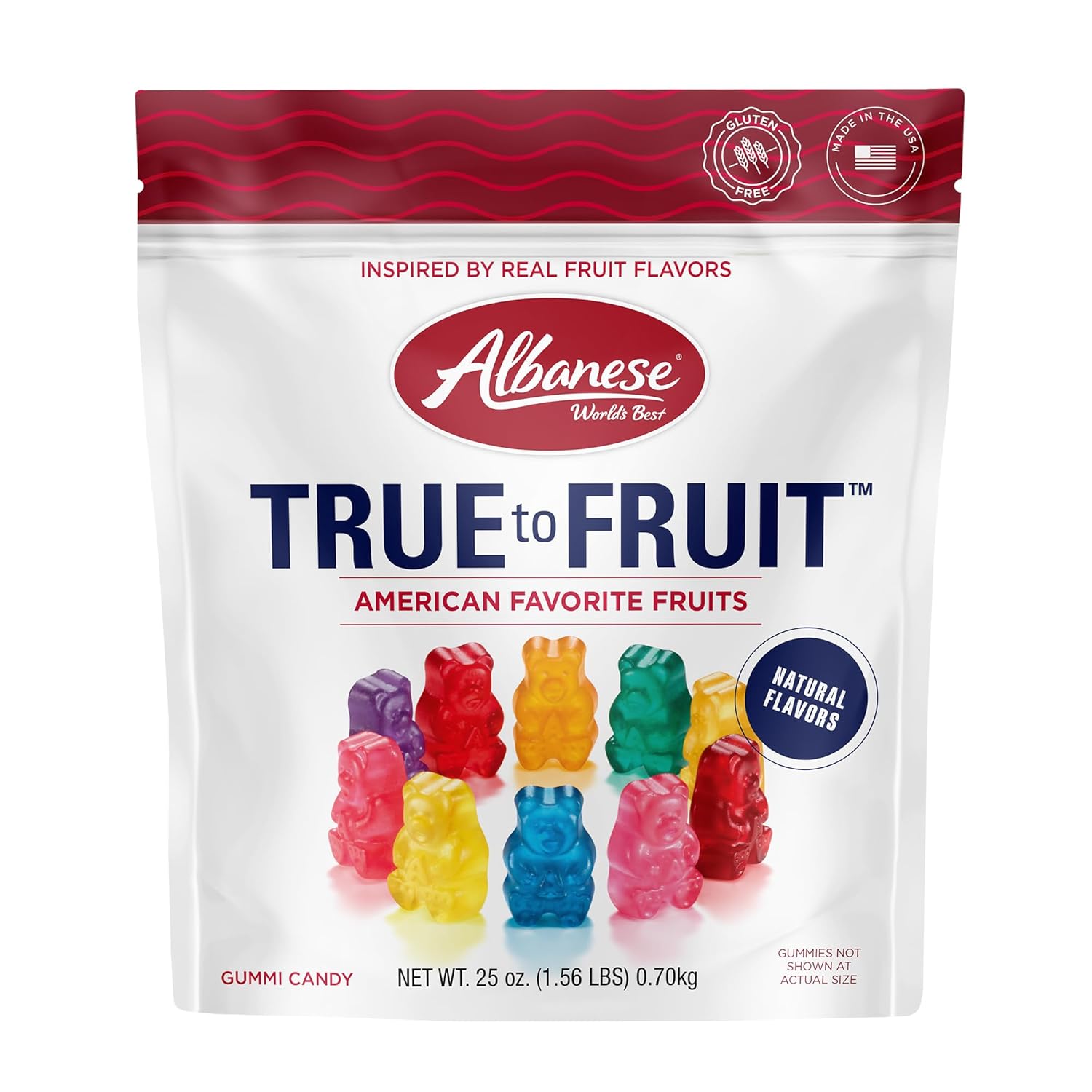 Albanese World's Best True to Fruit – American Favorite Fruits Gummies, Candy, 25oz Bag, Soft & Chewy Candy Snack, Fruity Flavor Assortment
